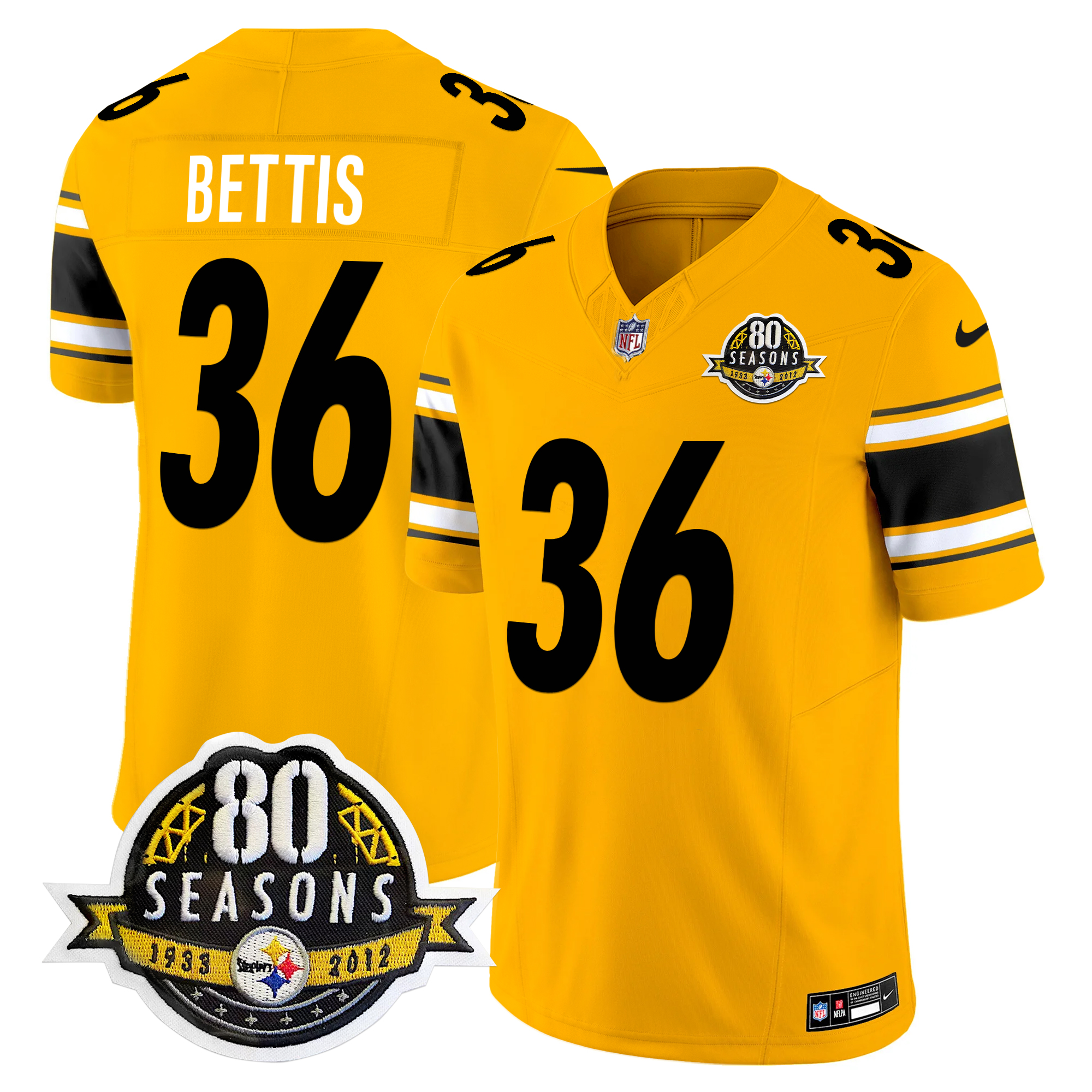 Jerome Bettis Men's Pittsburgh Steelers 80th Anniversary Patch Vapor Limited Gold Jersey - All Stitched