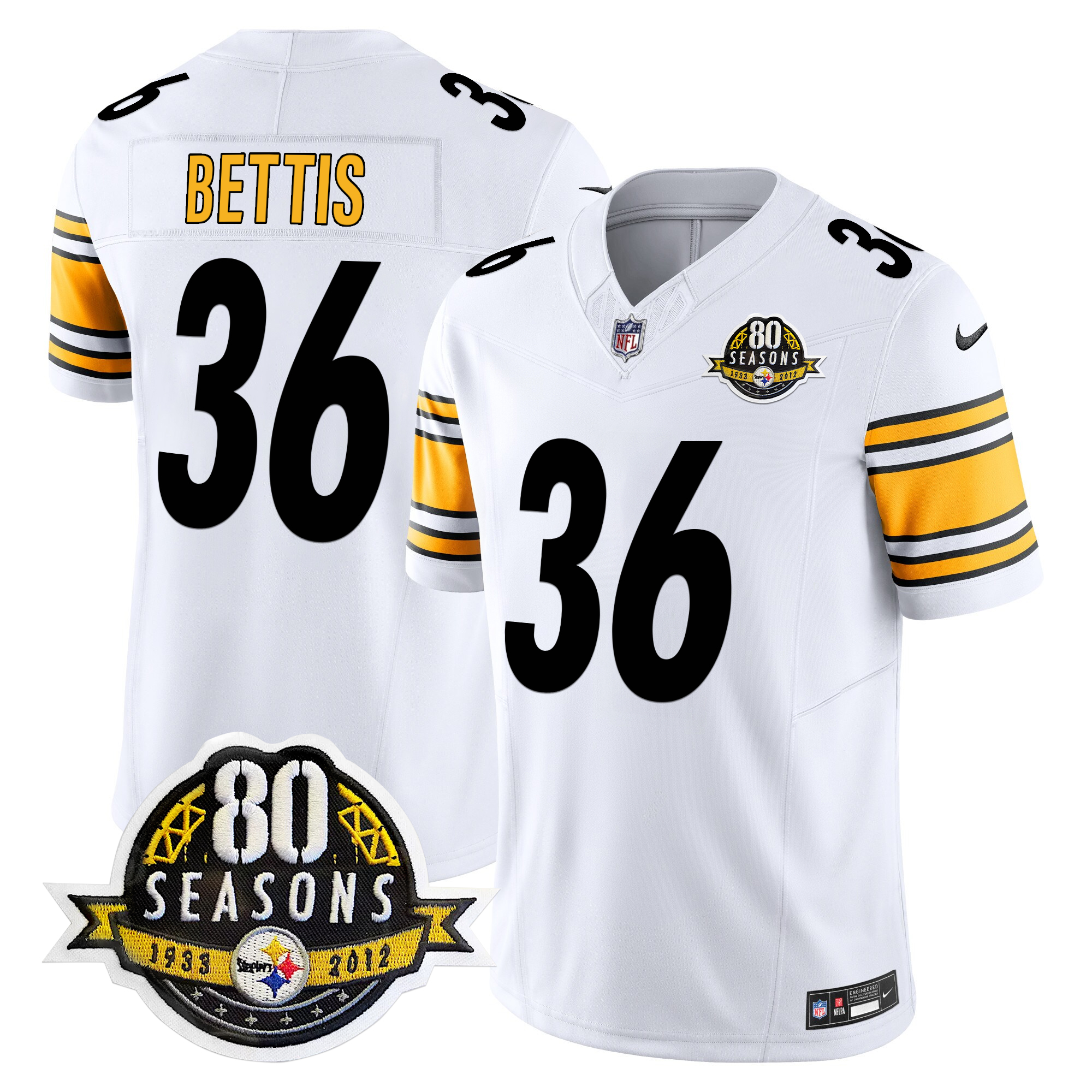 Jerome Bettis Men's Pittsburgh Steelers 80th Anniversary Patch Vapor Limited White Jersey - All Stitched