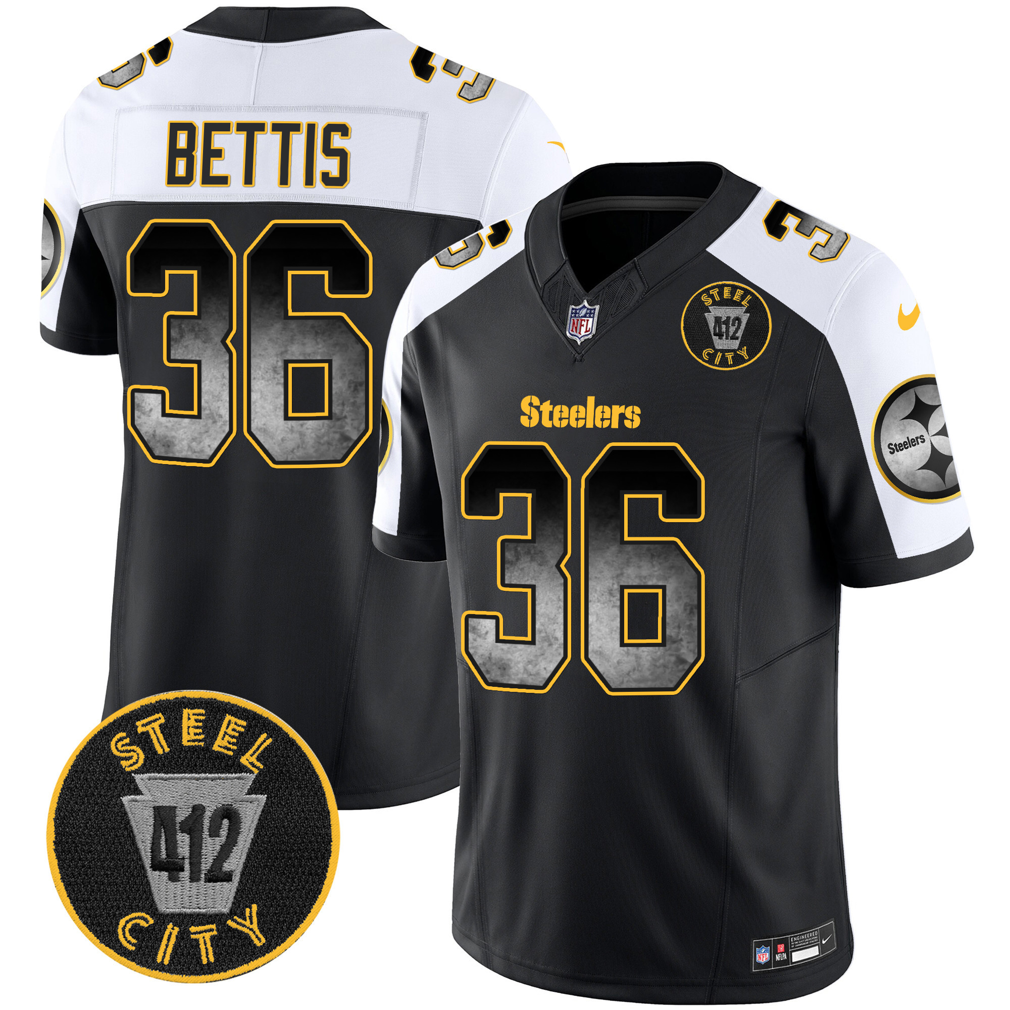Jerome Bettis Men's Pittsburgh Steelers Arch Smoke 412 Patch Vapor Limited Alternate Jersey - All Stitched