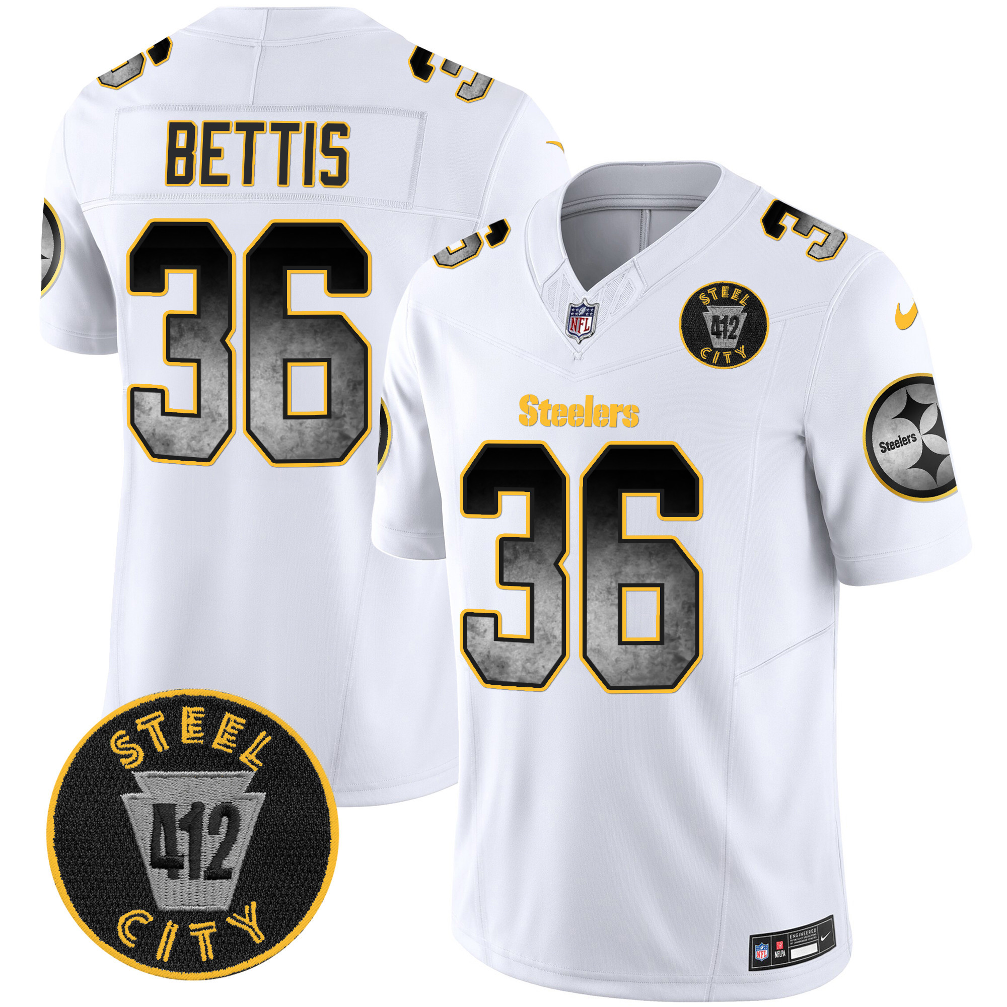Jerome Bettis Men's Pittsburgh Steelers Arch Smoke 412 Patch Vapor Limited White Jersey - All Stitched