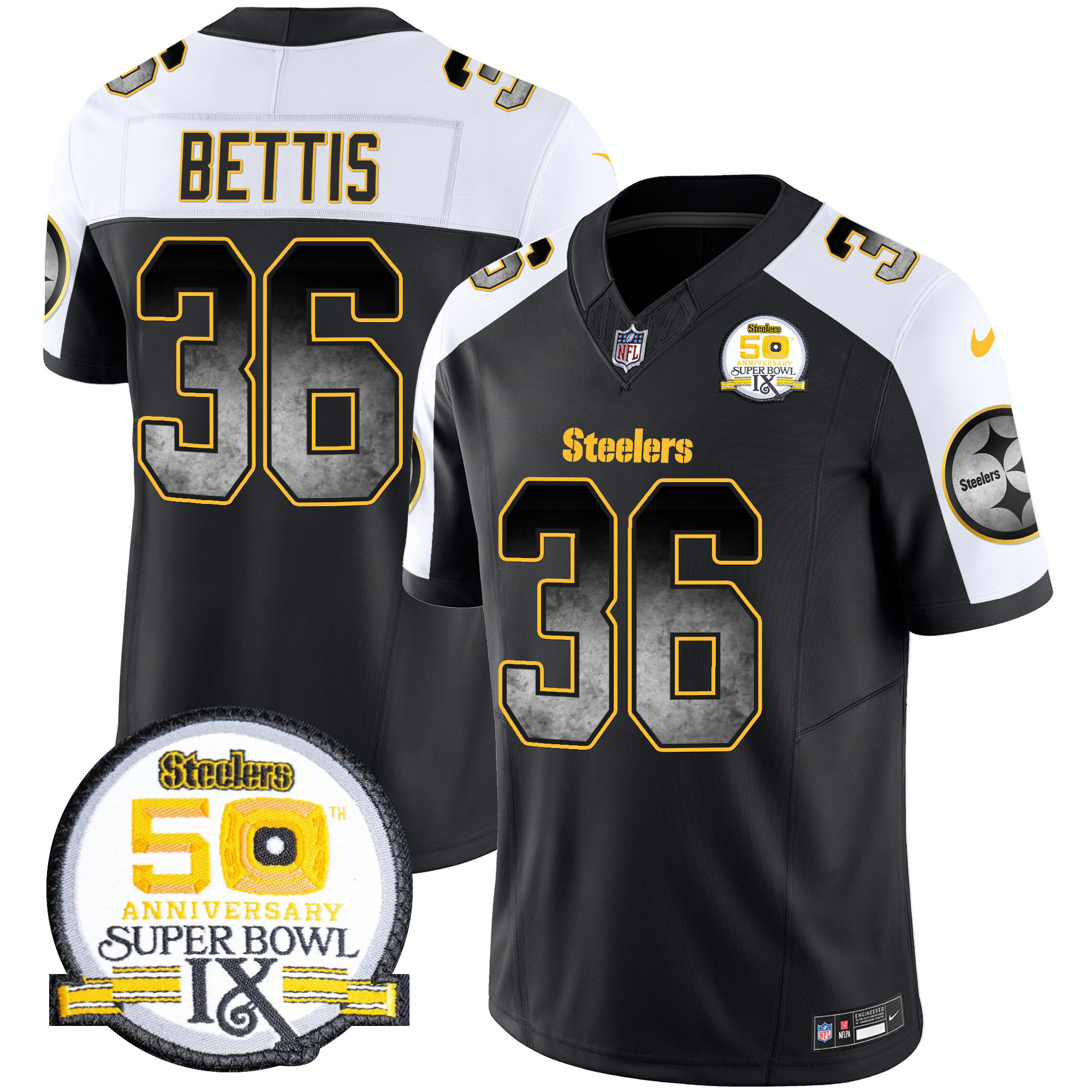 Jerome Bettis Men's Pittsburgh Steelers Arch Smoke 50th Anniversary Of Super Bowl IX Patch Vapor Limited Alternate Jersey - All Stitched