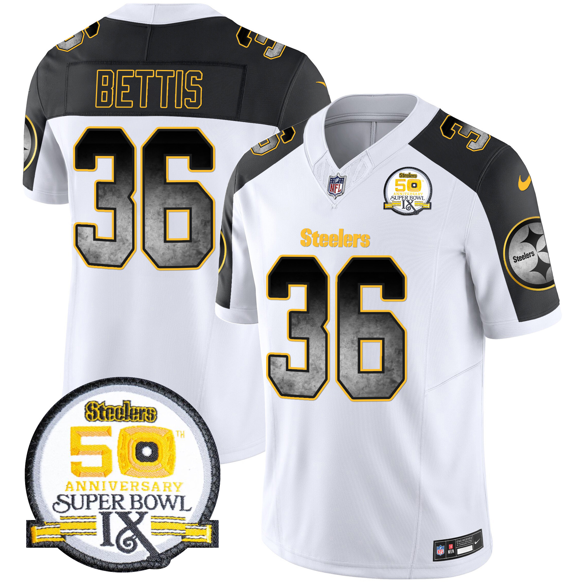 Jerome Bettis Men's Pittsburgh Steelers Arch Smoke 50th Anniversary Of Super Bowl IX Patch Vapor Limited Inverted Jersey - All Stitched