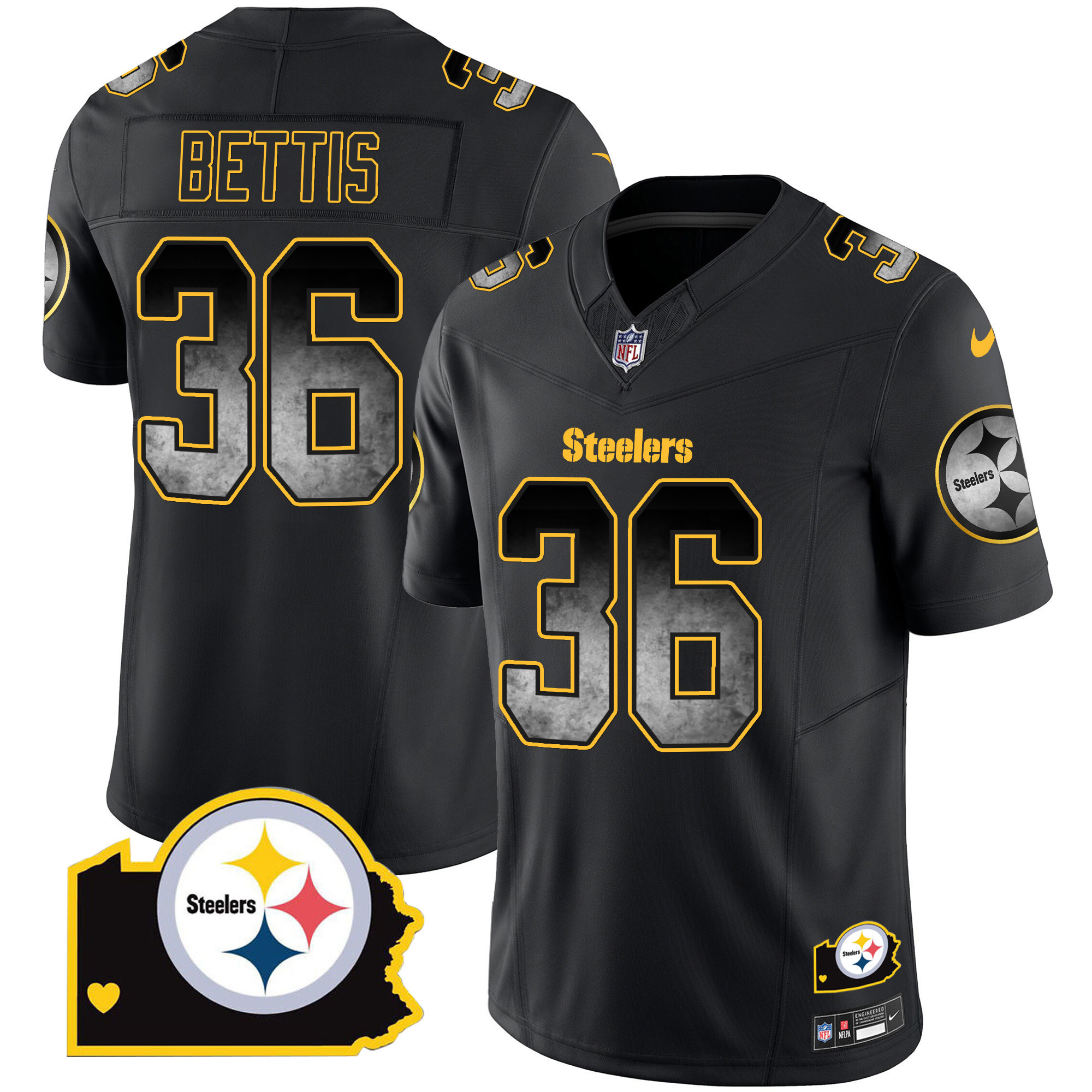 Jerome Bettis Men's Pittsburgh Steelers Arch Smoke Home Patch Vapor Black Jersey - All Stitched