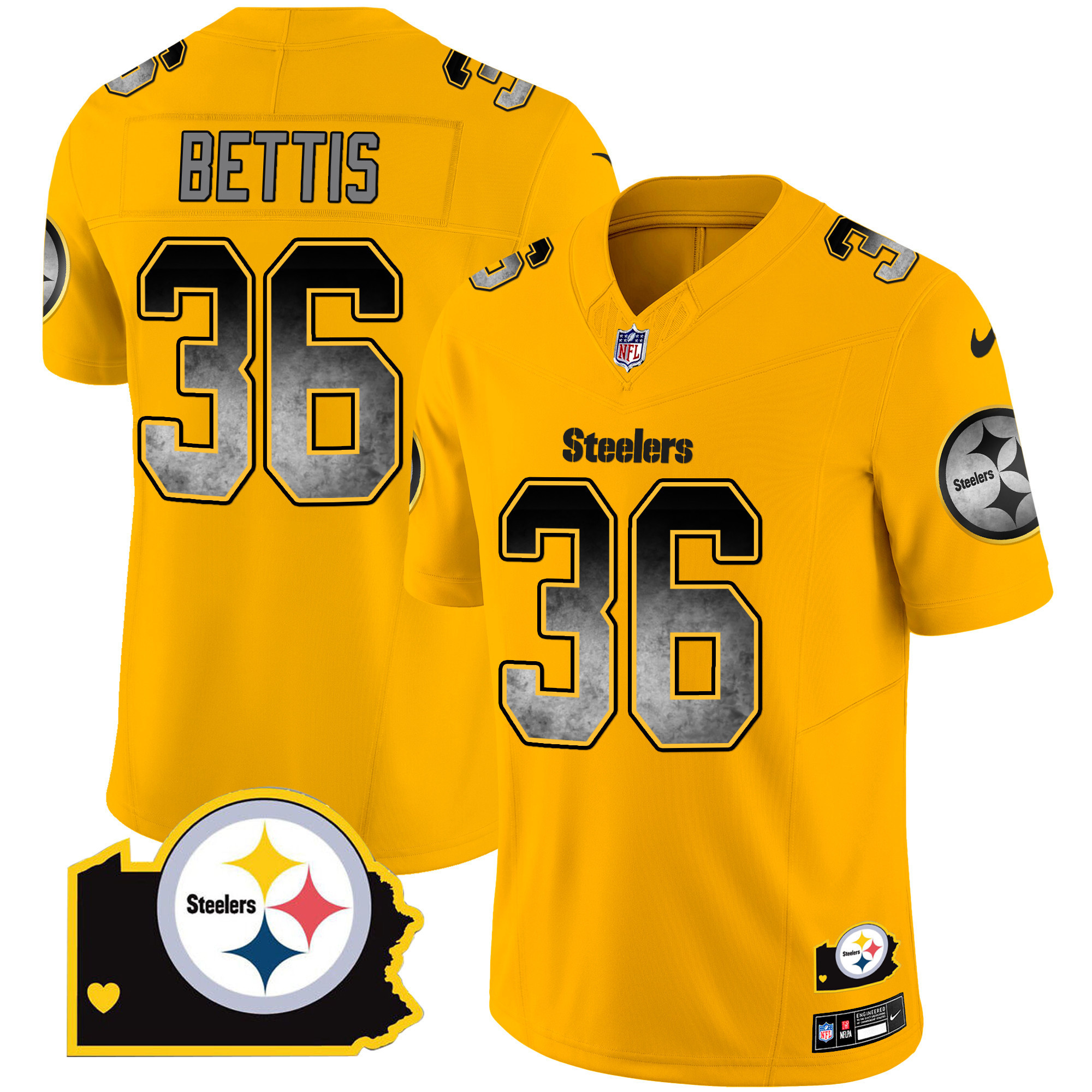 Jerome Bettis Men's Pittsburgh Steelers Arch Smoke Home Patch Vapor Gold Jersey - All Stitched
