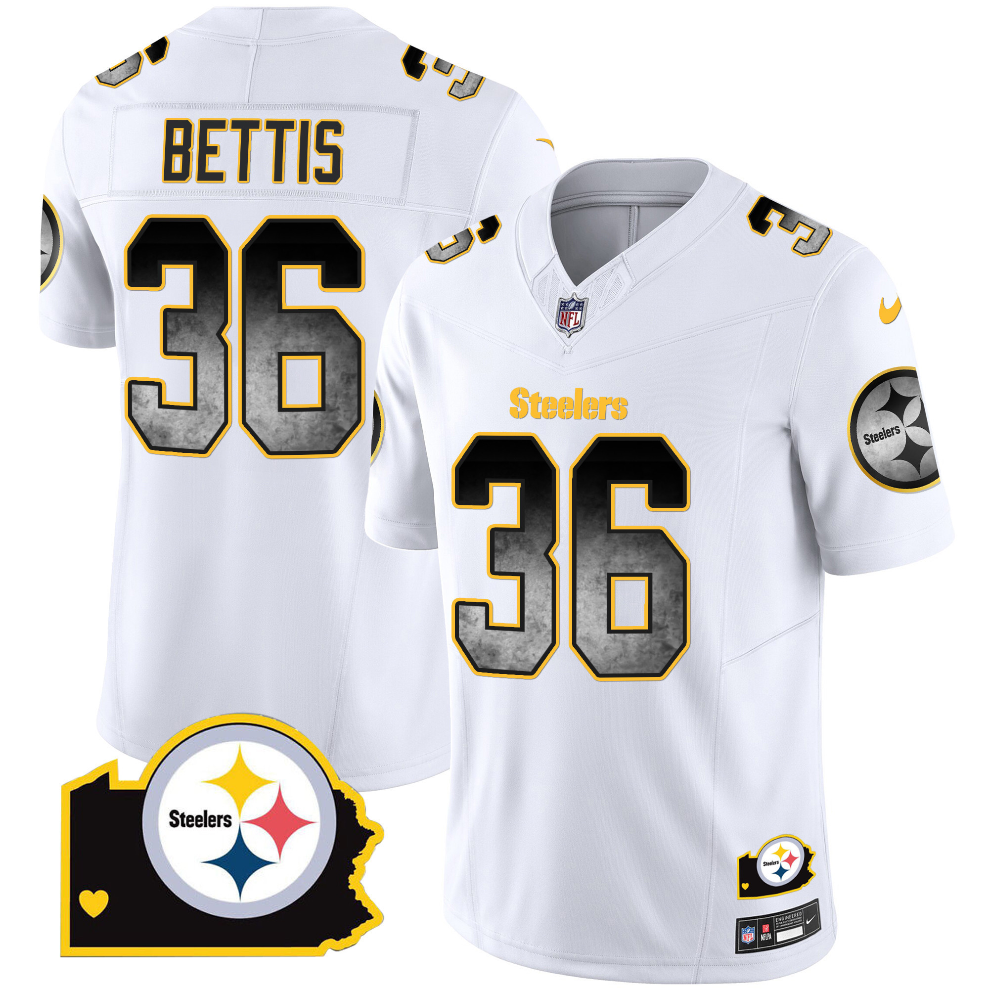 Jerome Bettis Men's Pittsburgh Steelers Arch Smoke Home Patch Vapor White Jersey - All Stitched