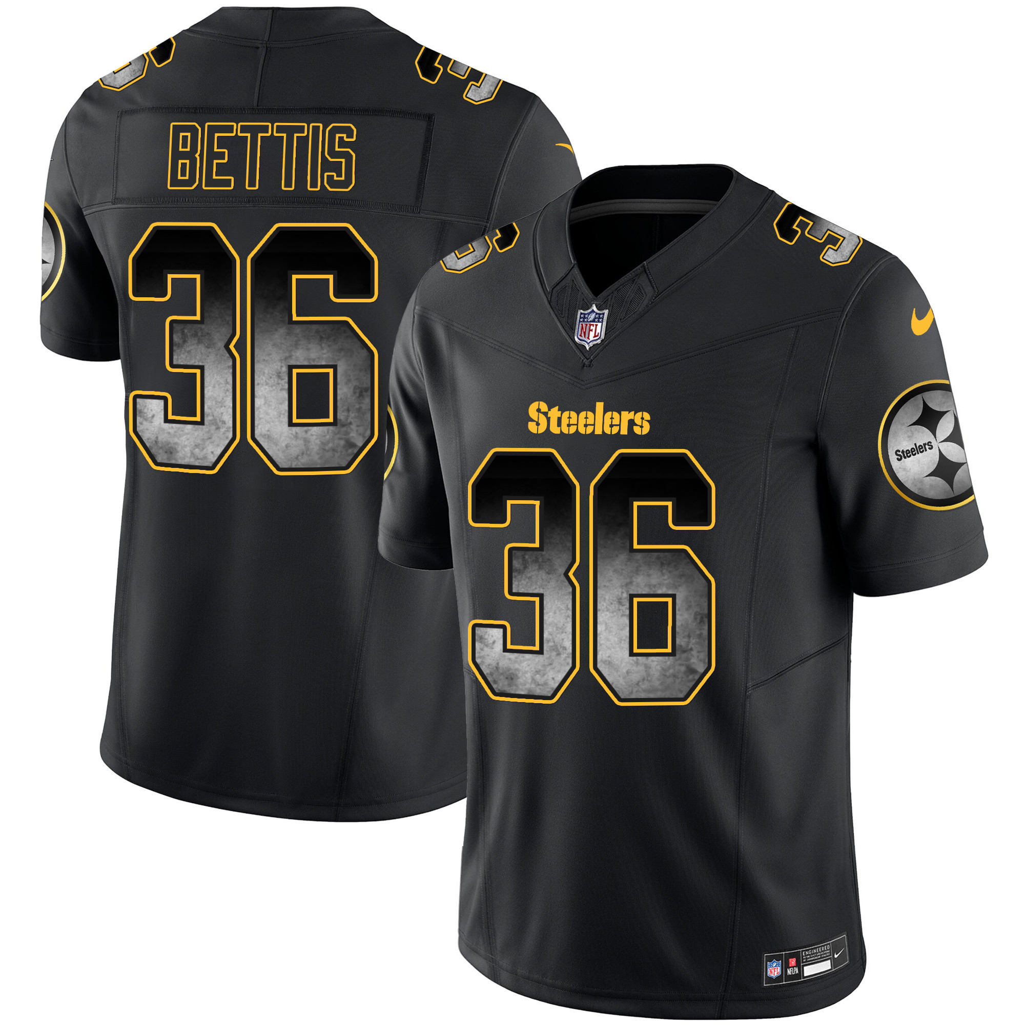 Jerome Bettis Men's Pittsburgh Steelers Arch Smoke Vapor Black Jersey - All Stitched
