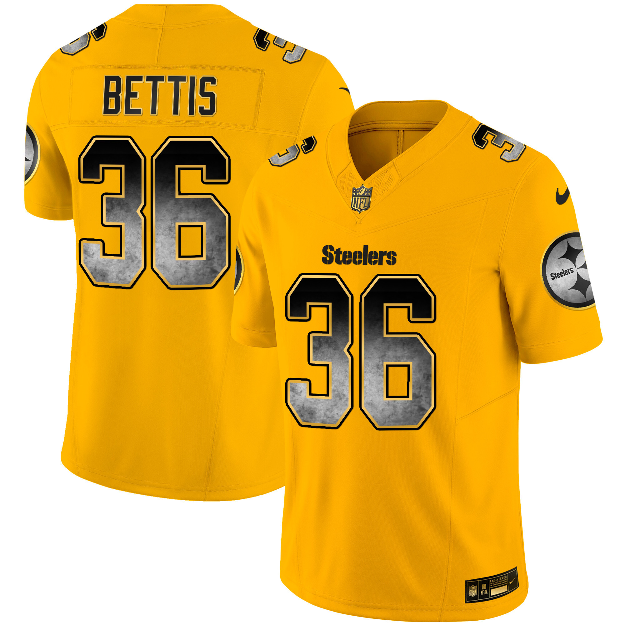 Jerome Bettis Men's Pittsburgh Steelers Arch Smoke Vapor Gold Jersey - All Stitched