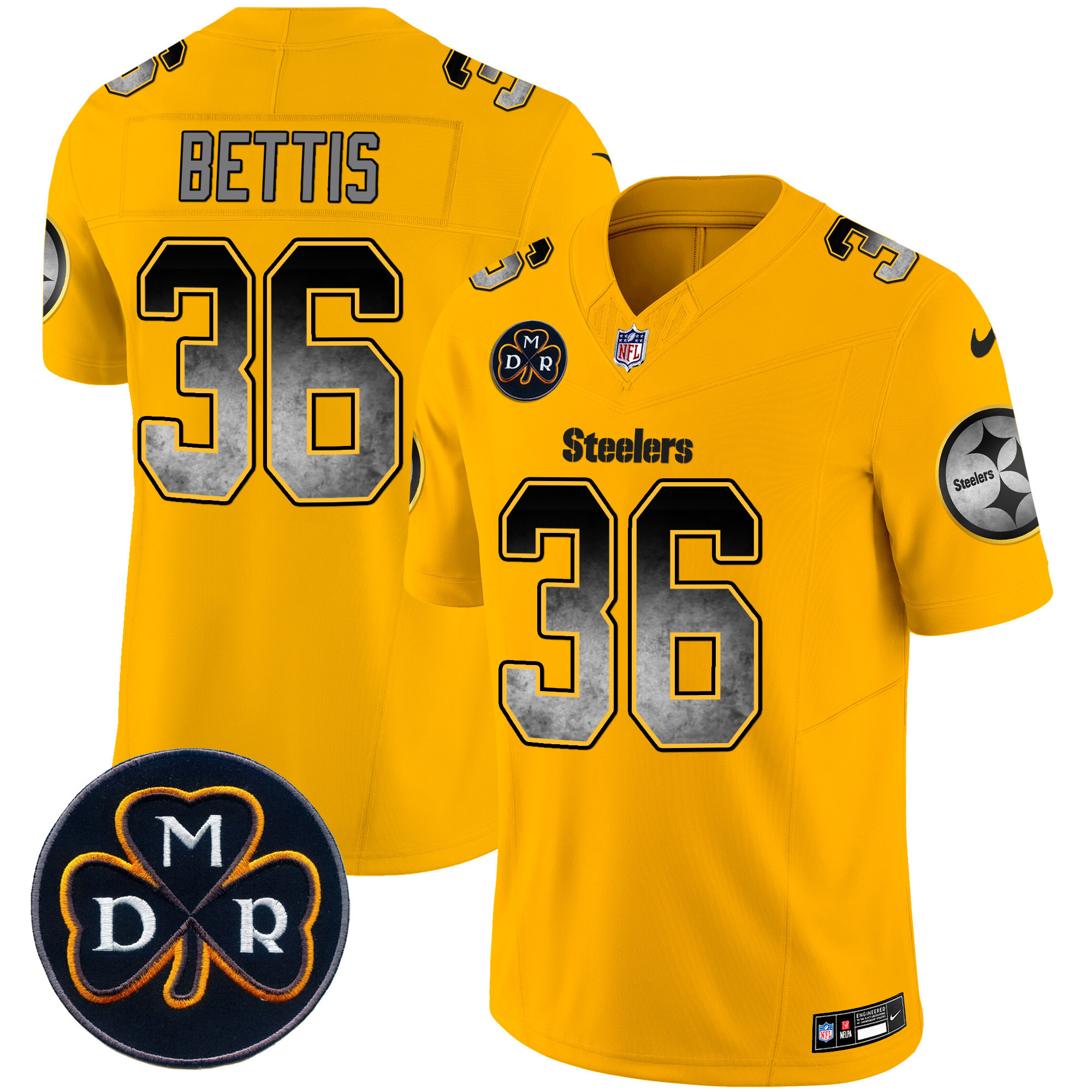 Jerome Bettis Men's Pittsburgh Steelers DMR Patch Arch Smoke Vapor Limited Gold Jersey - All Stitched