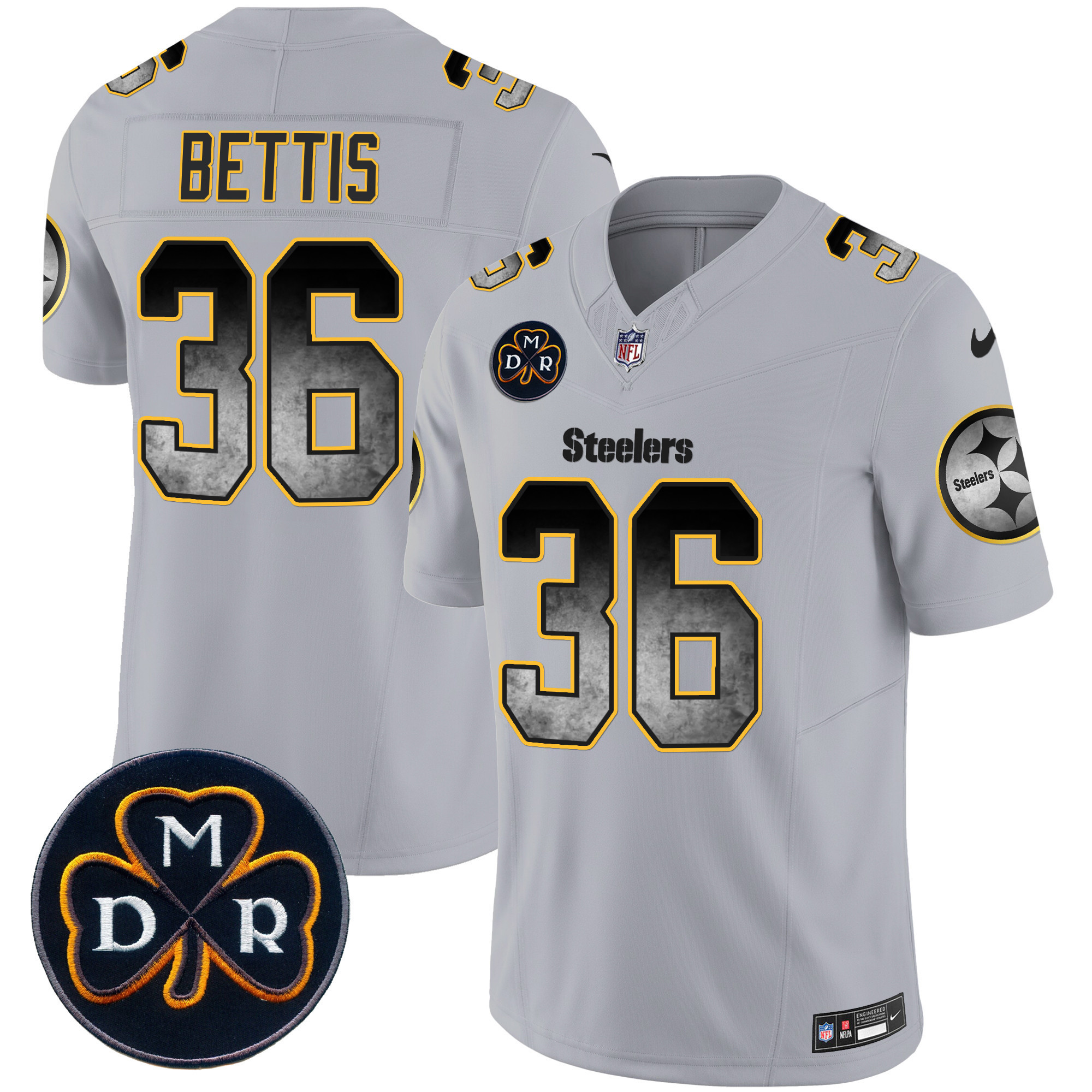 Jerome Bettis Men's Pittsburgh Steelers DMR Patch Arch Smoke Vapor Limited Gray Jersey - All Stitched