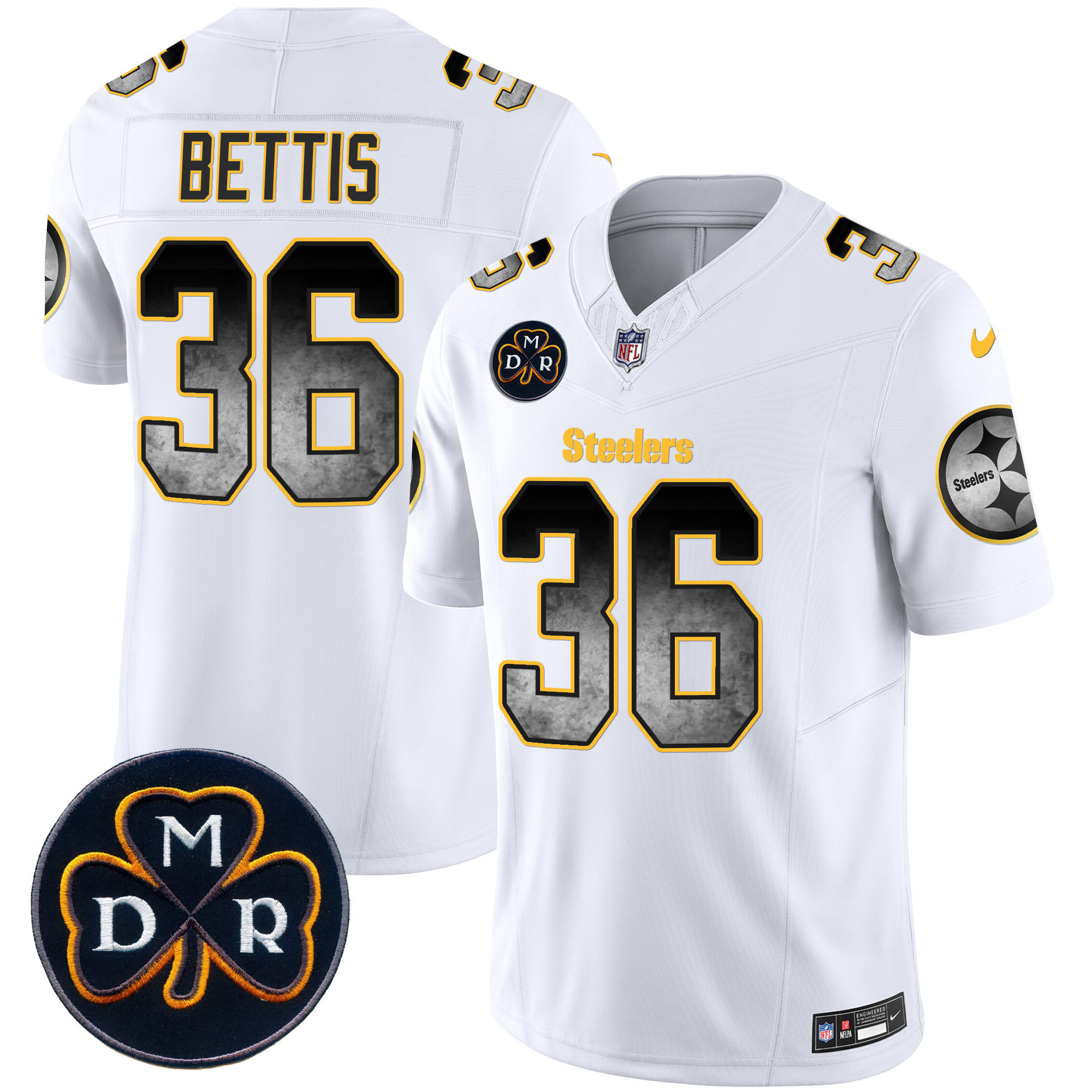 Jerome Bettis Men's Pittsburgh Steelers DMR Patch Arch Smoke Vapor Limited White Jersey - All Stitched