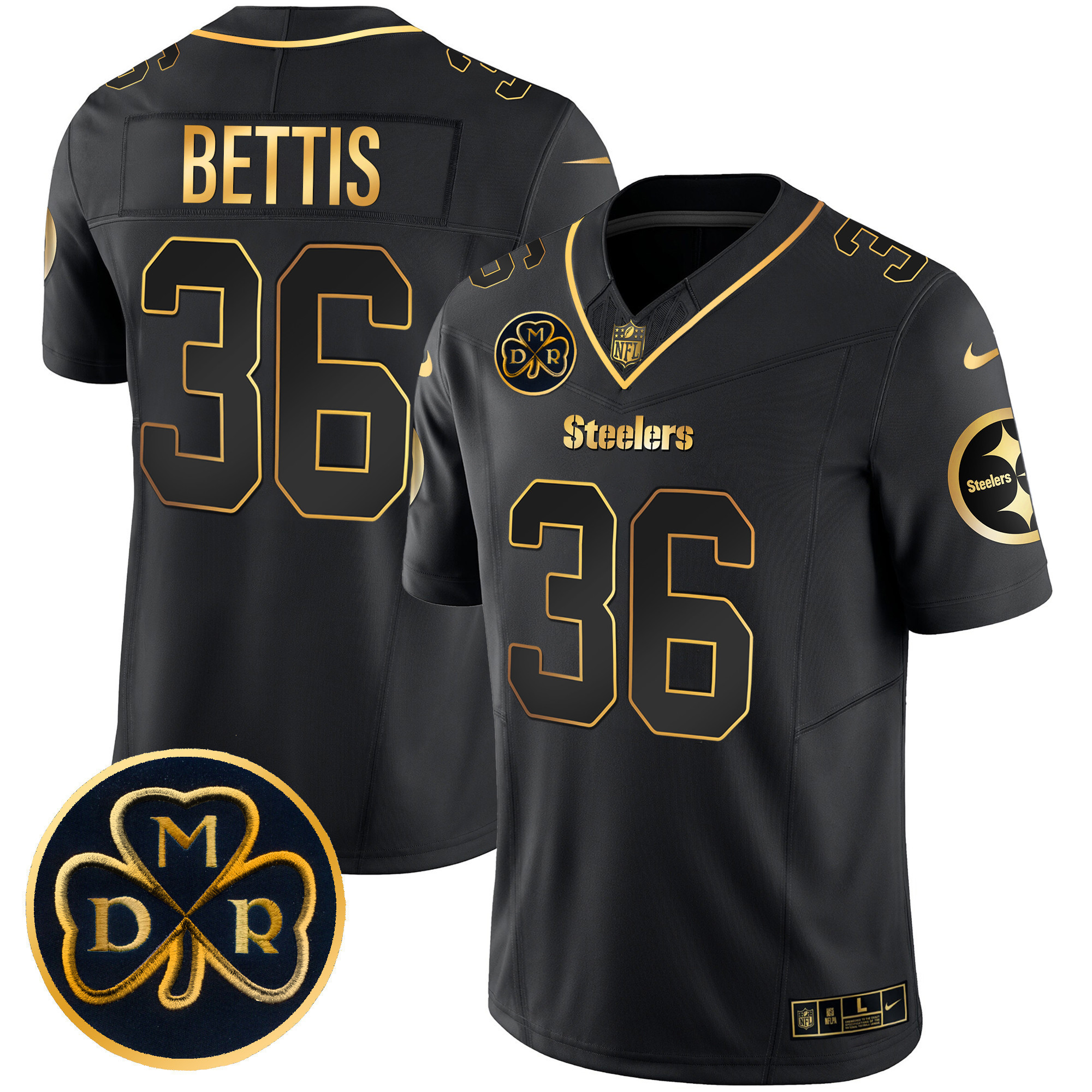 Jerome Bettis Men's Pittsburgh Steelers DMR Patch Gold Vapor Limited Black Gold Jersey - All Stitched