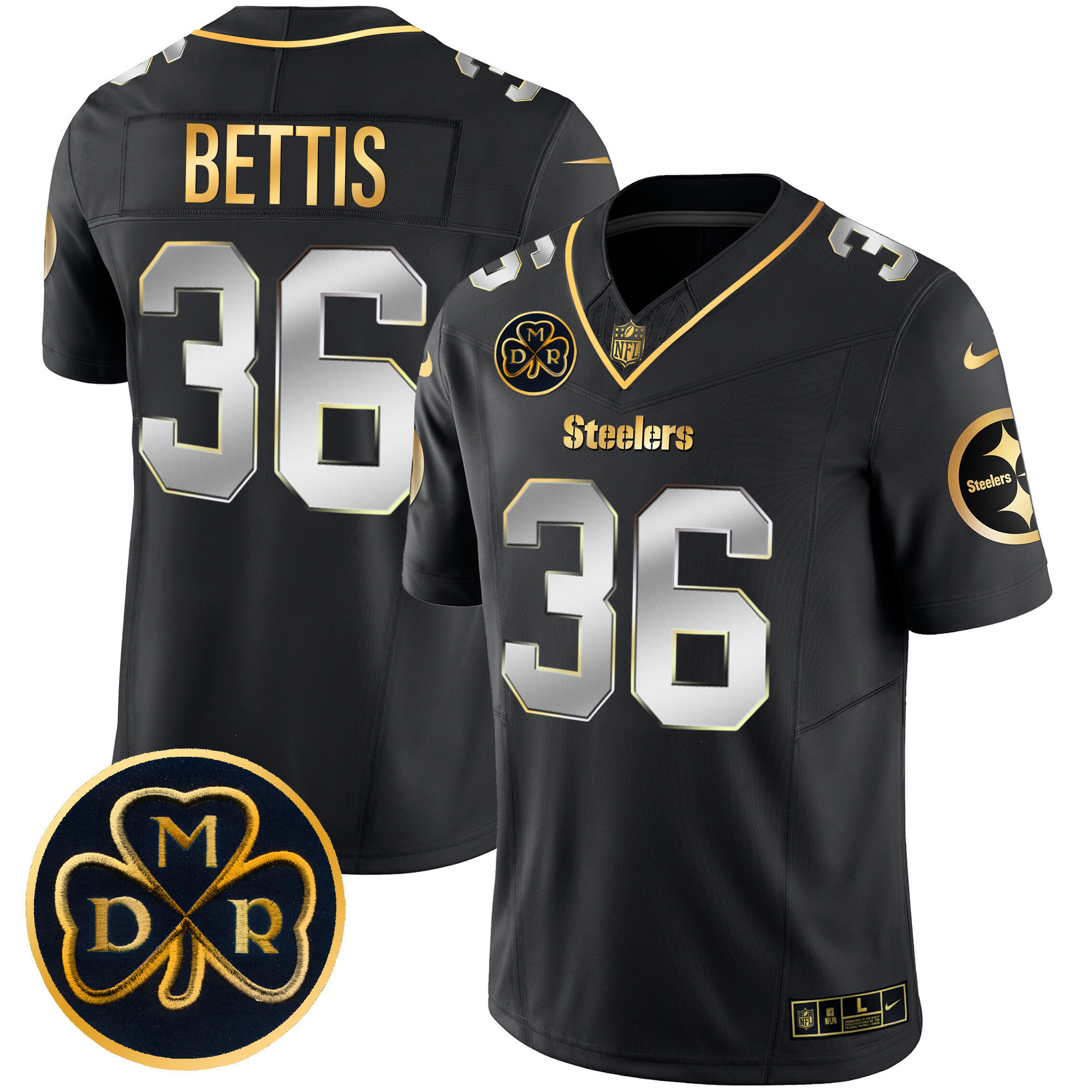 Jerome Bettis Men's Pittsburgh Steelers DMR Patch Gold Vapor Limited Black Limited Jersey - All Stitched