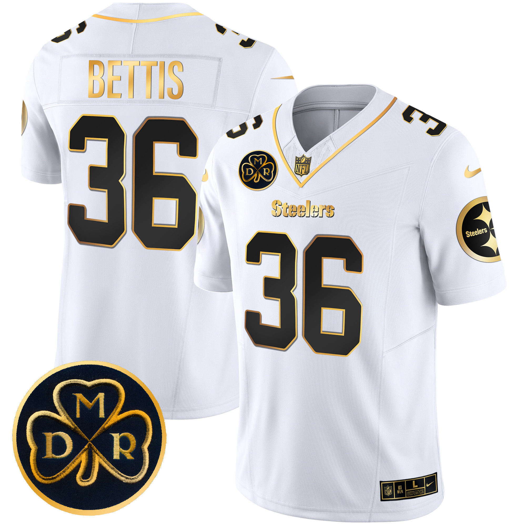 Jerome Bettis Men's Pittsburgh Steelers DMR Patch Gold Vapor Limited White Gold Jersey - All Stitched