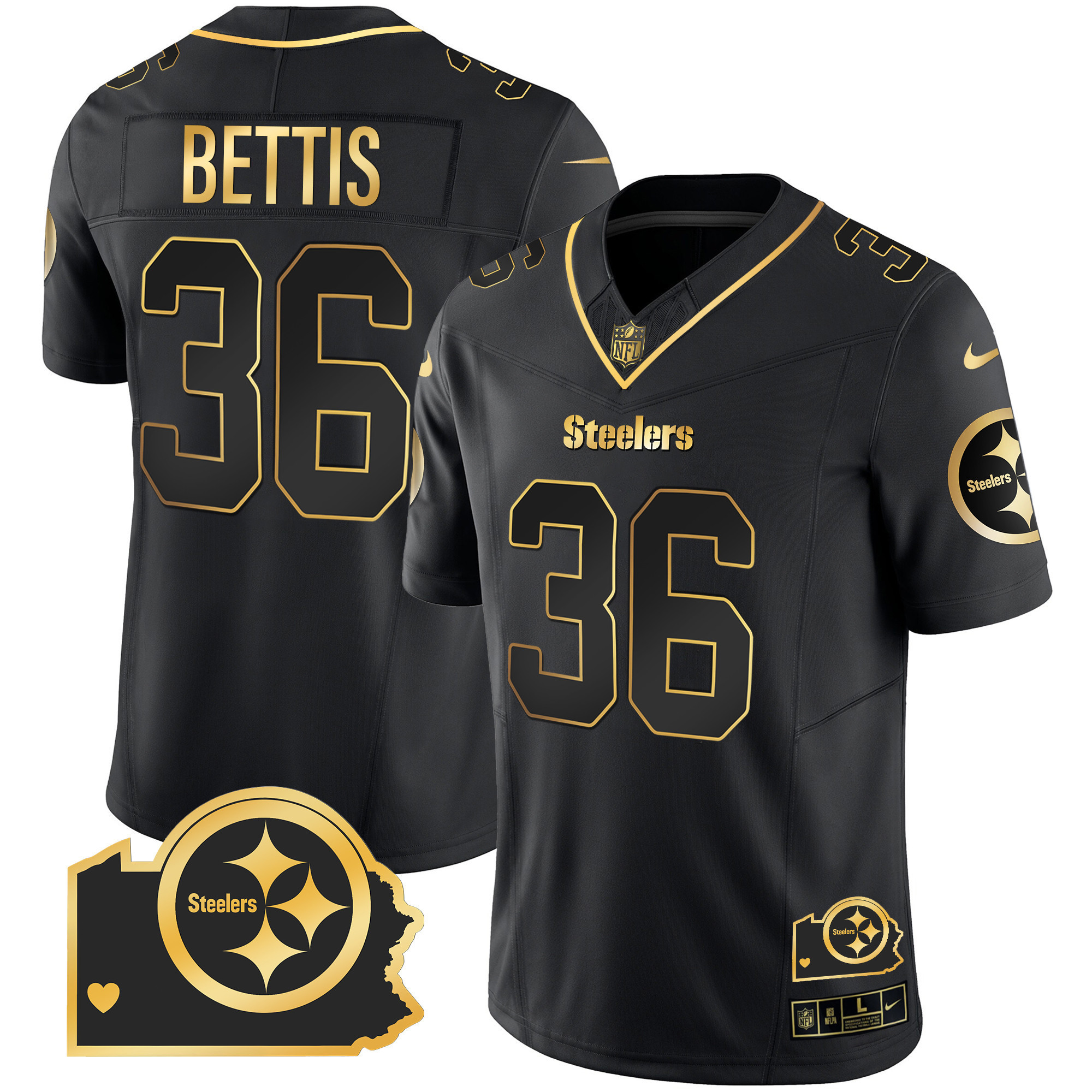 Jerome Bettis Men's Pittsburgh Steelers Home Patch Gold Vapor Black Gold Jersey - All Stitched