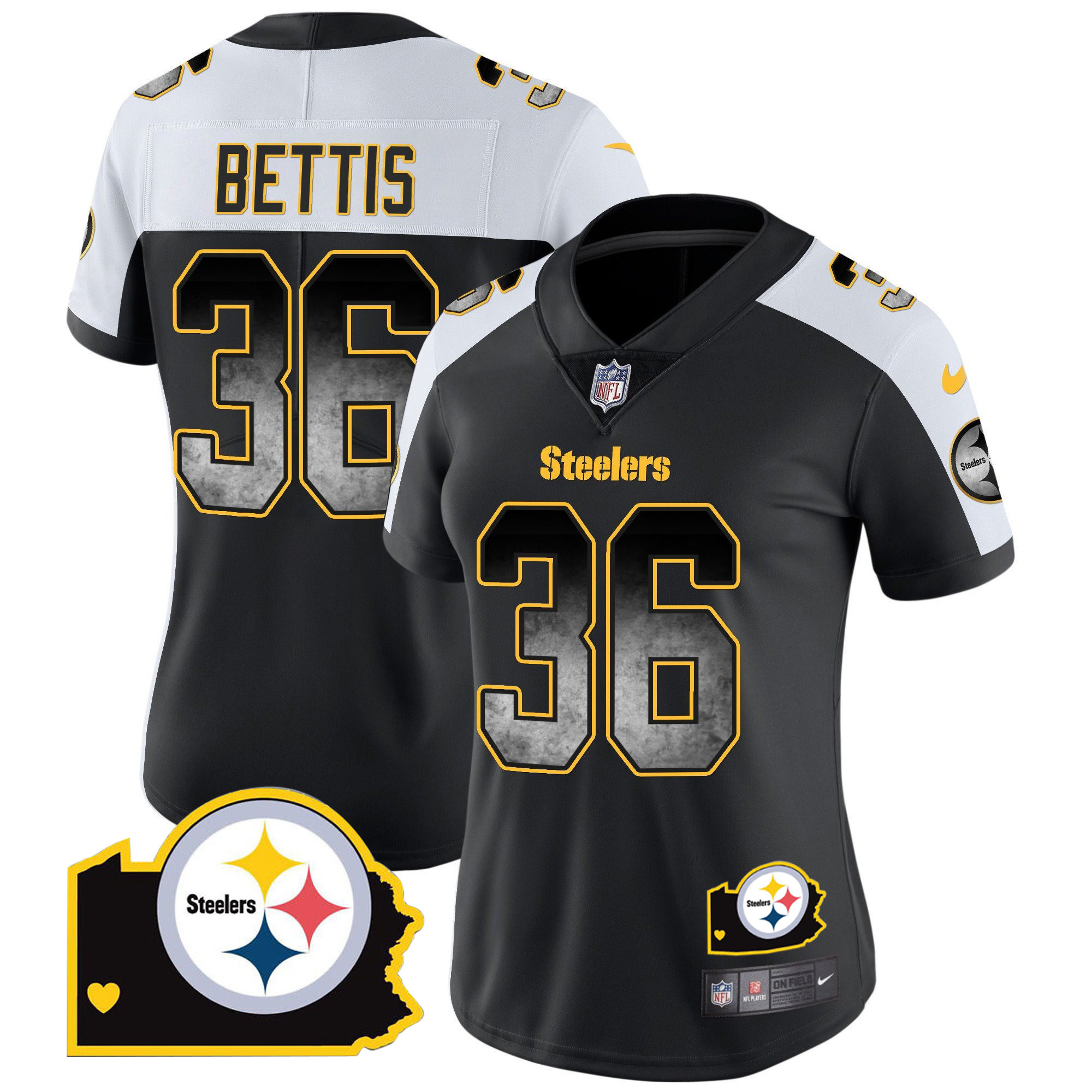 Jerome Bettis Women's Pittsburgh Steelers Arch Smoke Home Patch Vapor Alternate Jersey - All Stitched