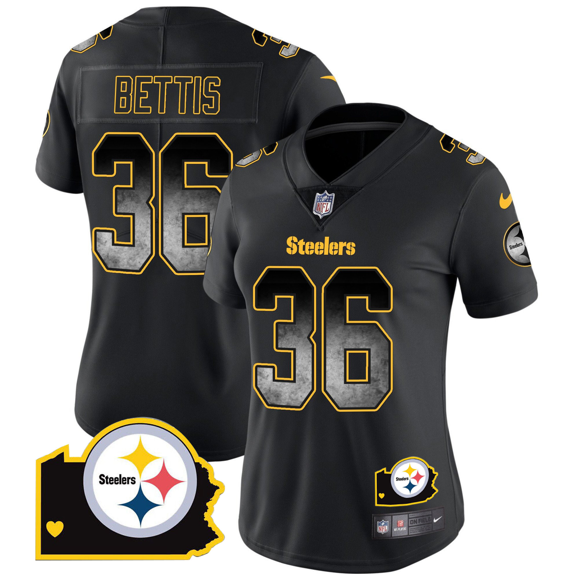 Jerome Bettis Women's Pittsburgh Steelers Arch Smoke Home Patch Vapor Black Jersey - All Stitched