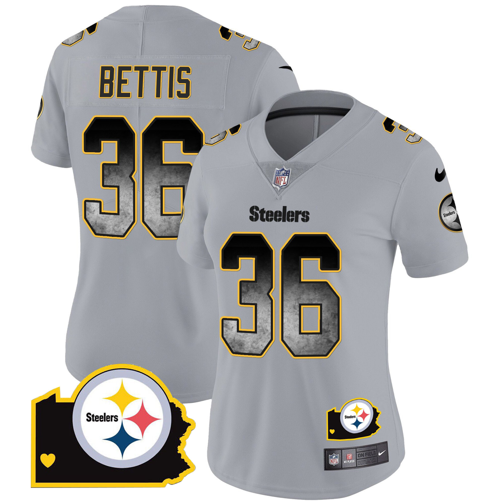 Jerome Bettis Women's Pittsburgh Steelers Arch Smoke Home Patch Vapor Gray Jersey - All Stitched