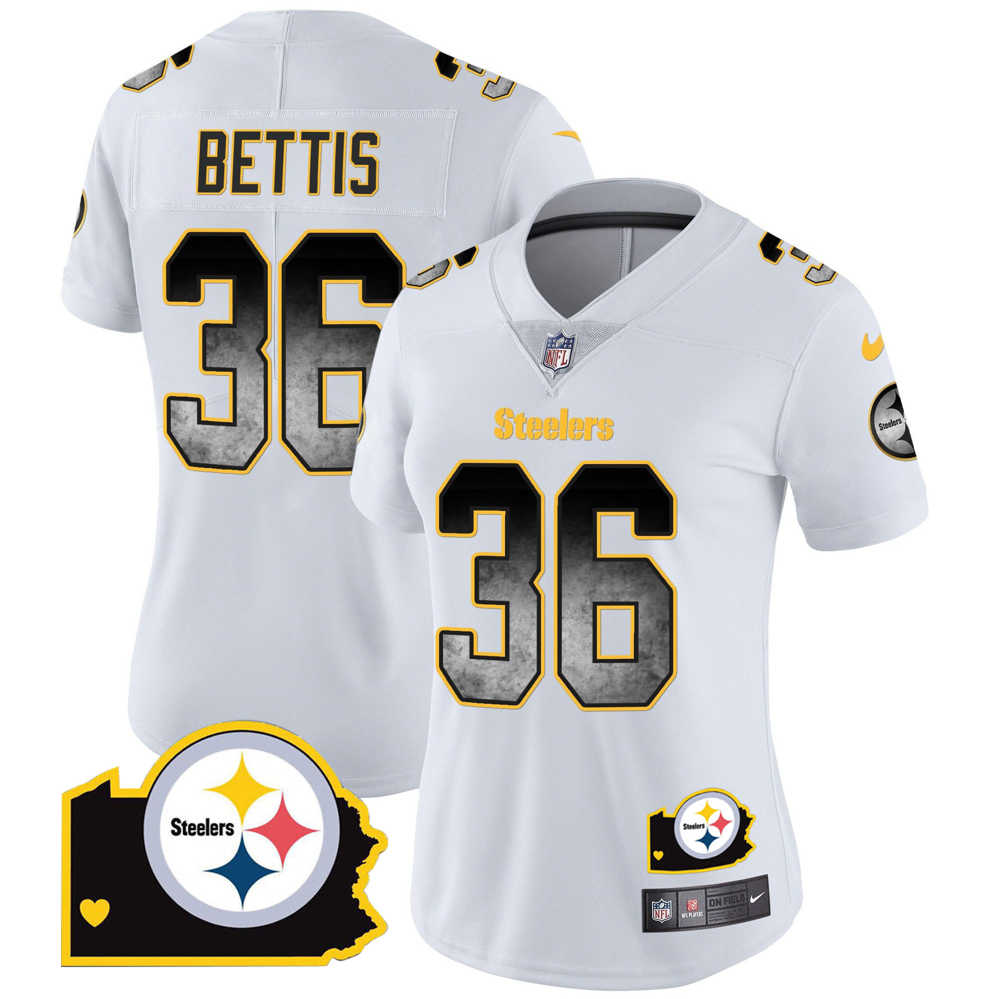 Jerome Bettis Women's Pittsburgh Steelers Arch Smoke Home Patch Vapor White Jersey - All Stitched