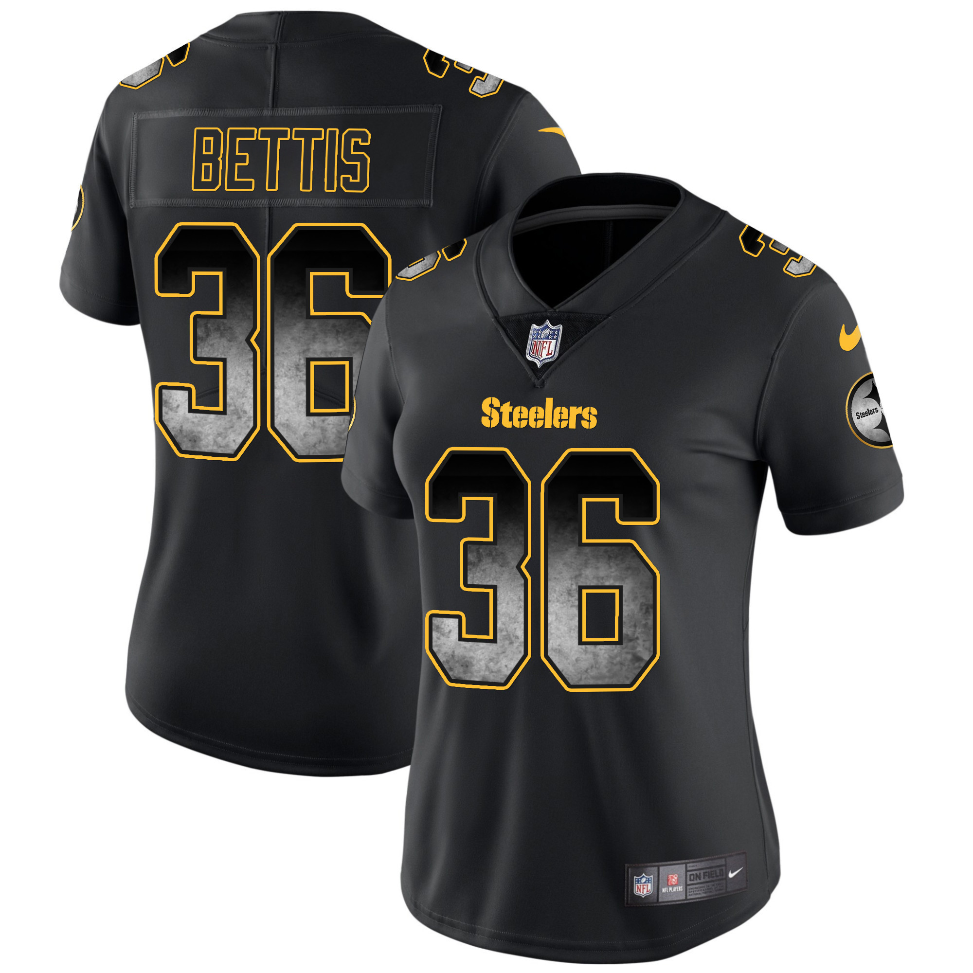 Jerome Bettis Women's Pittsburgh Steelers Arch Smoke Vapor Black Jersey - All Stitched