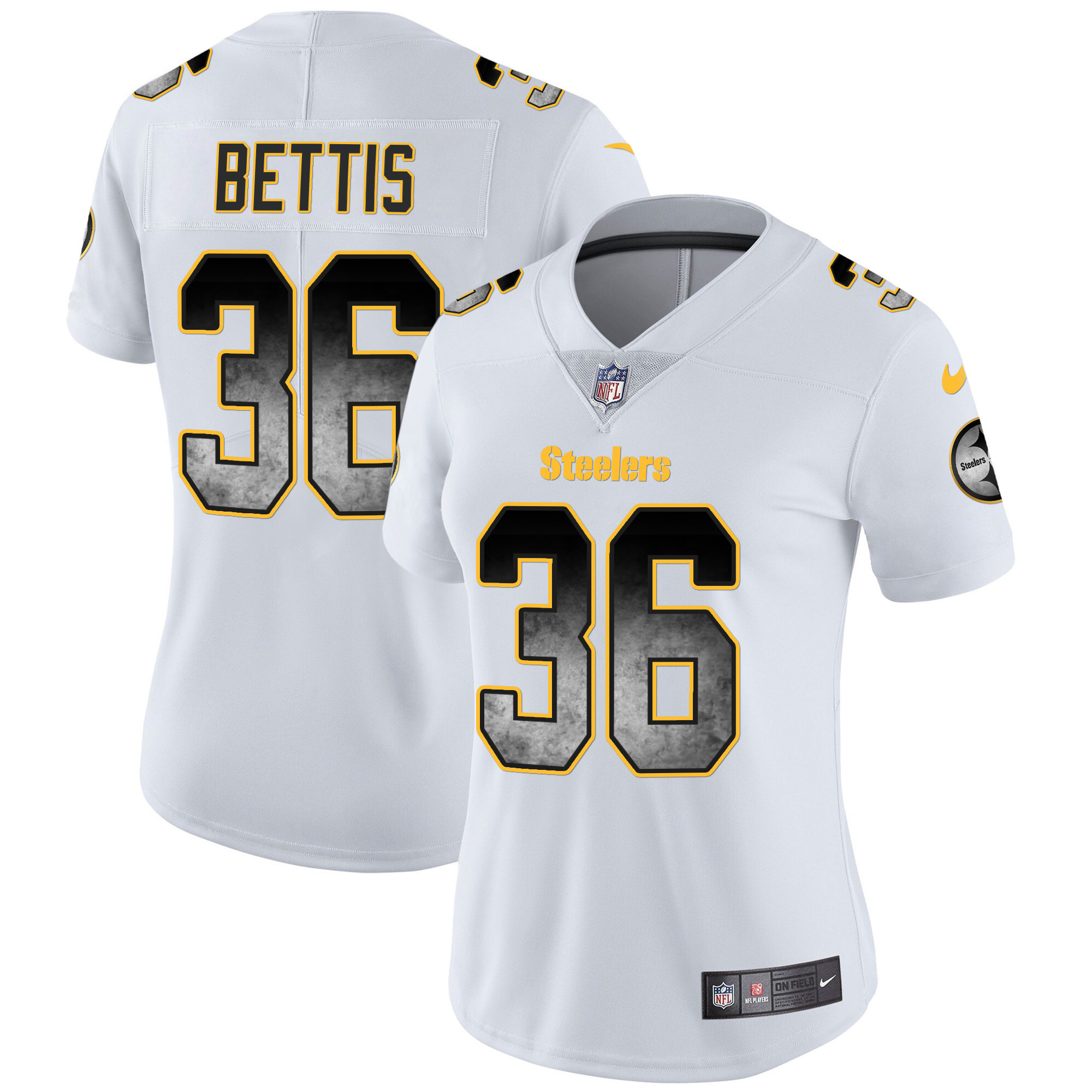 Jerome Bettis Women's Pittsburgh Steelers Arch Smoke Vapor White Jersey - All Stitched