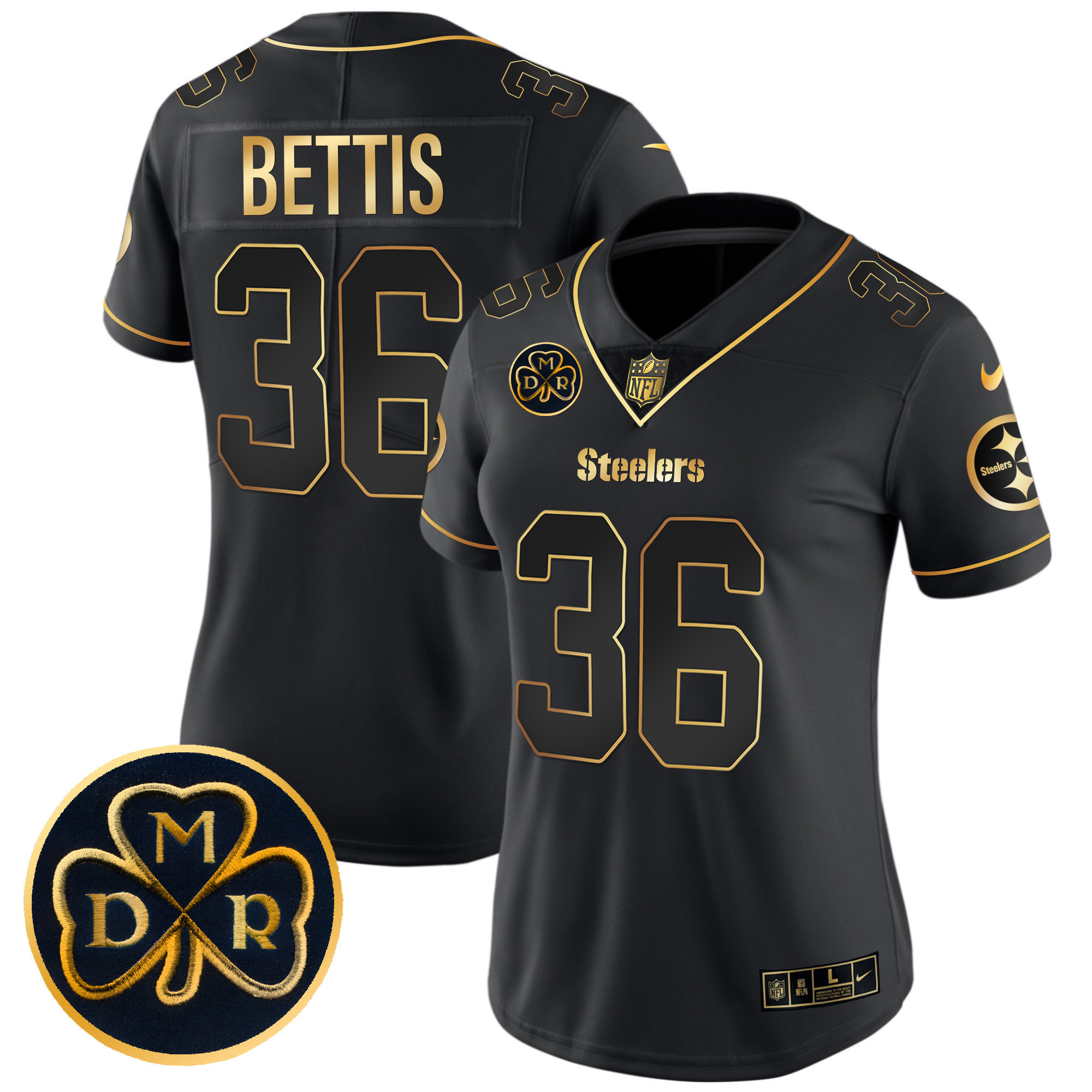 Jerome Bettis Women's Pittsburgh Steelers DMR Patch Gold Vapor Limited Black Gold Jersey - All Stitched