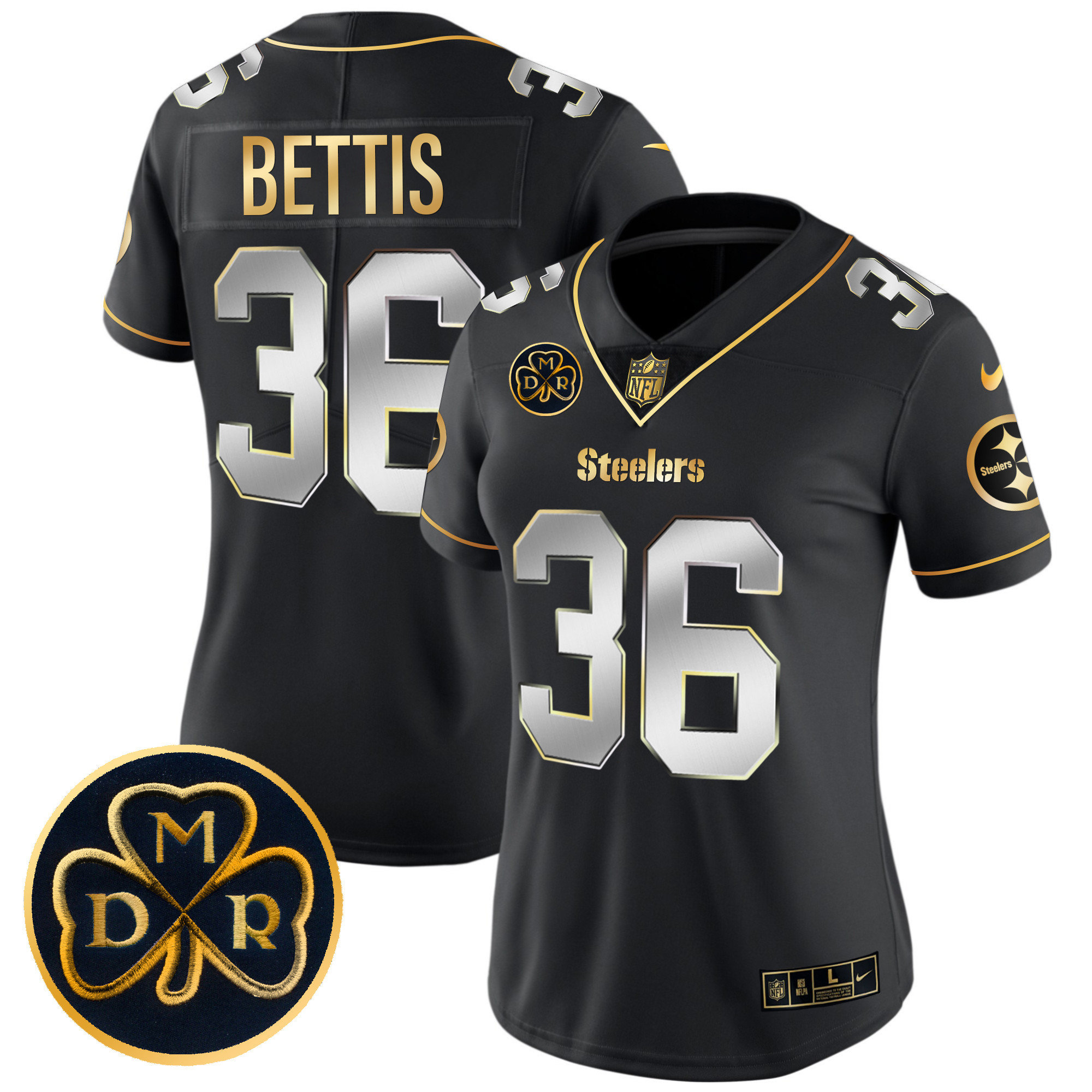 Jerome Bettis Women's Pittsburgh Steelers DMR Patch Gold Vapor Limited Black Limited Jersey - All Stitched