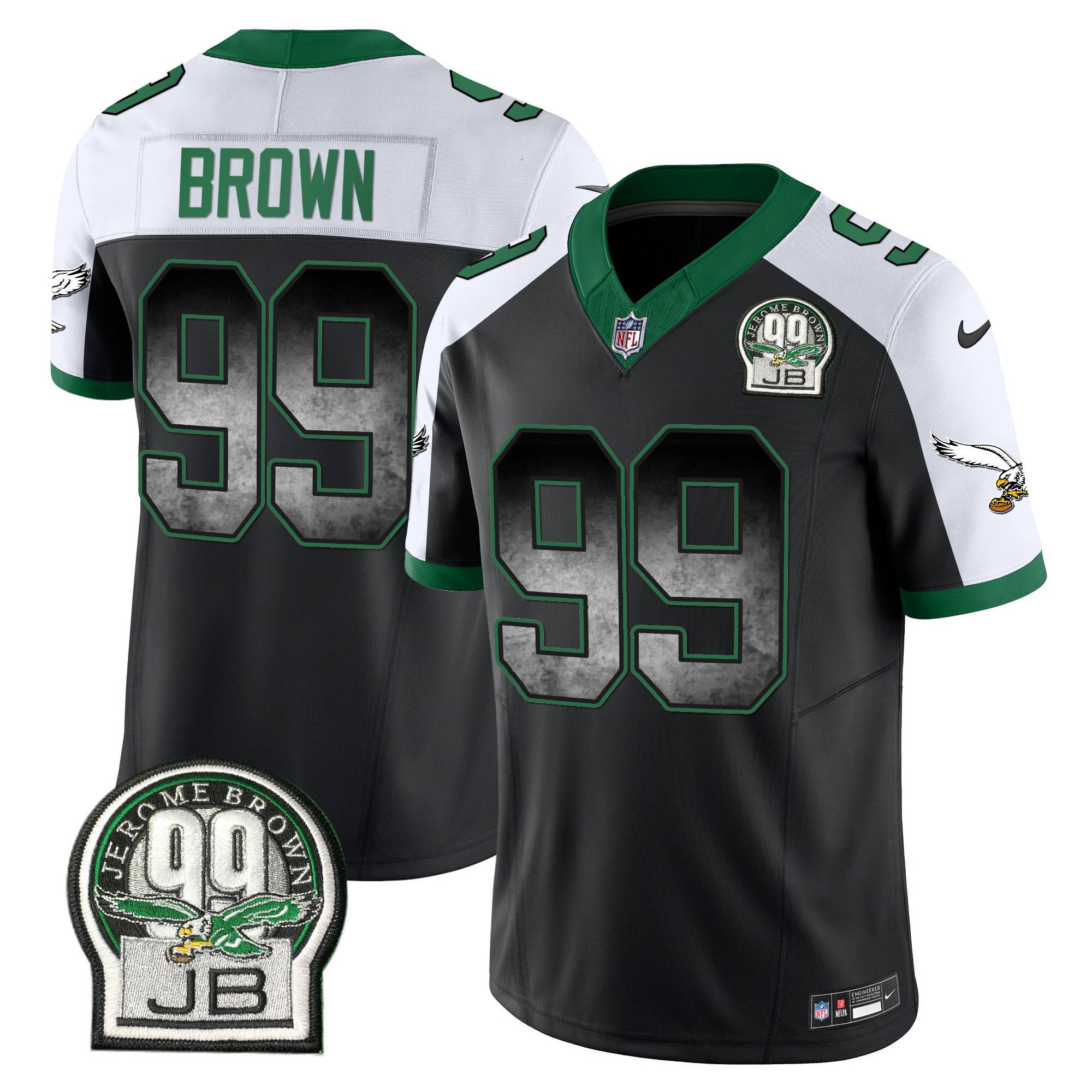 Jerome Brown Men's Philadelphia Eagles Arch Smoke Kelly Green Vapor Black Alternate Jersey - All Stitched