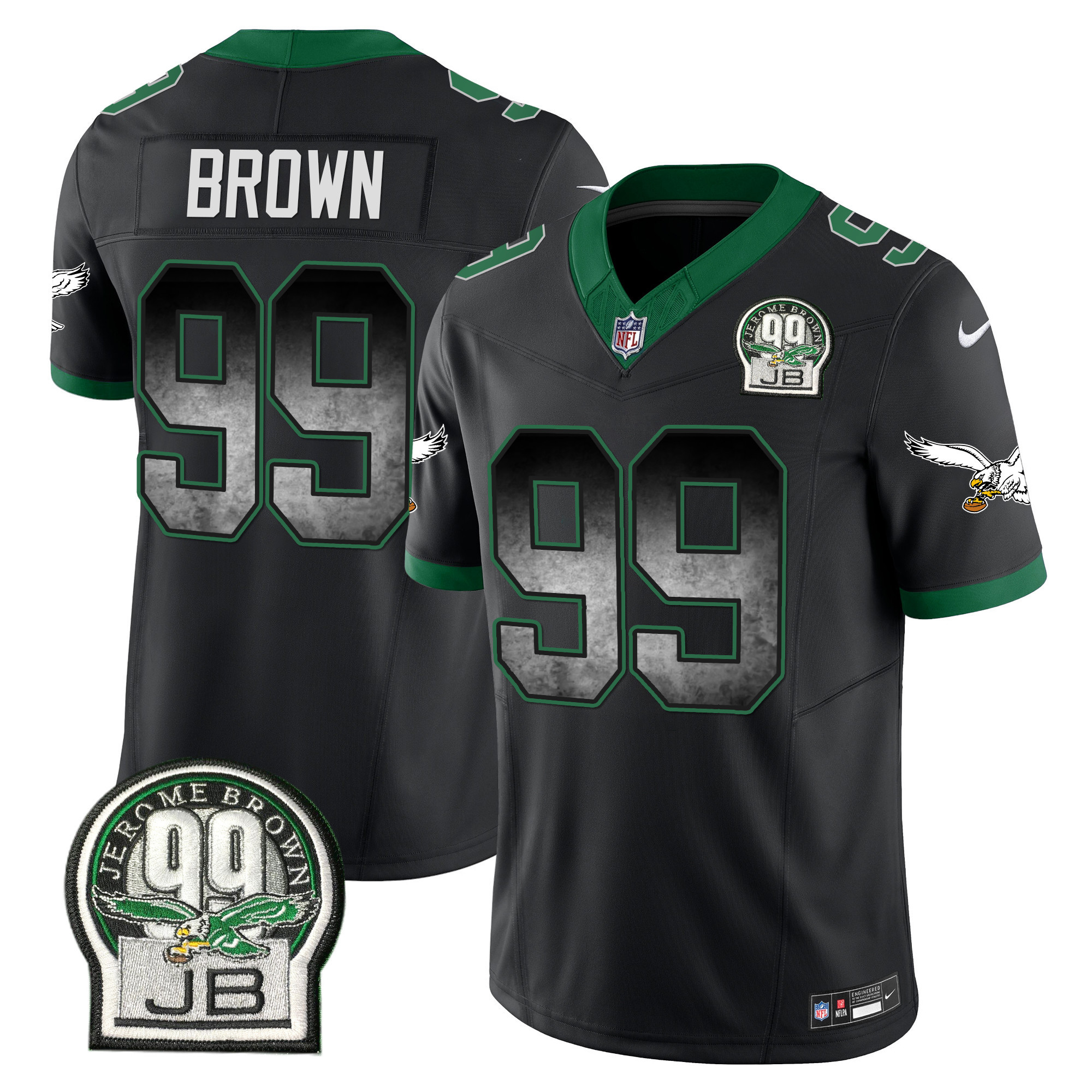 Jerome Brown Men's Philadelphia Eagles Arch Smoke Kelly Green Vapor Black Jersey - All Stitched