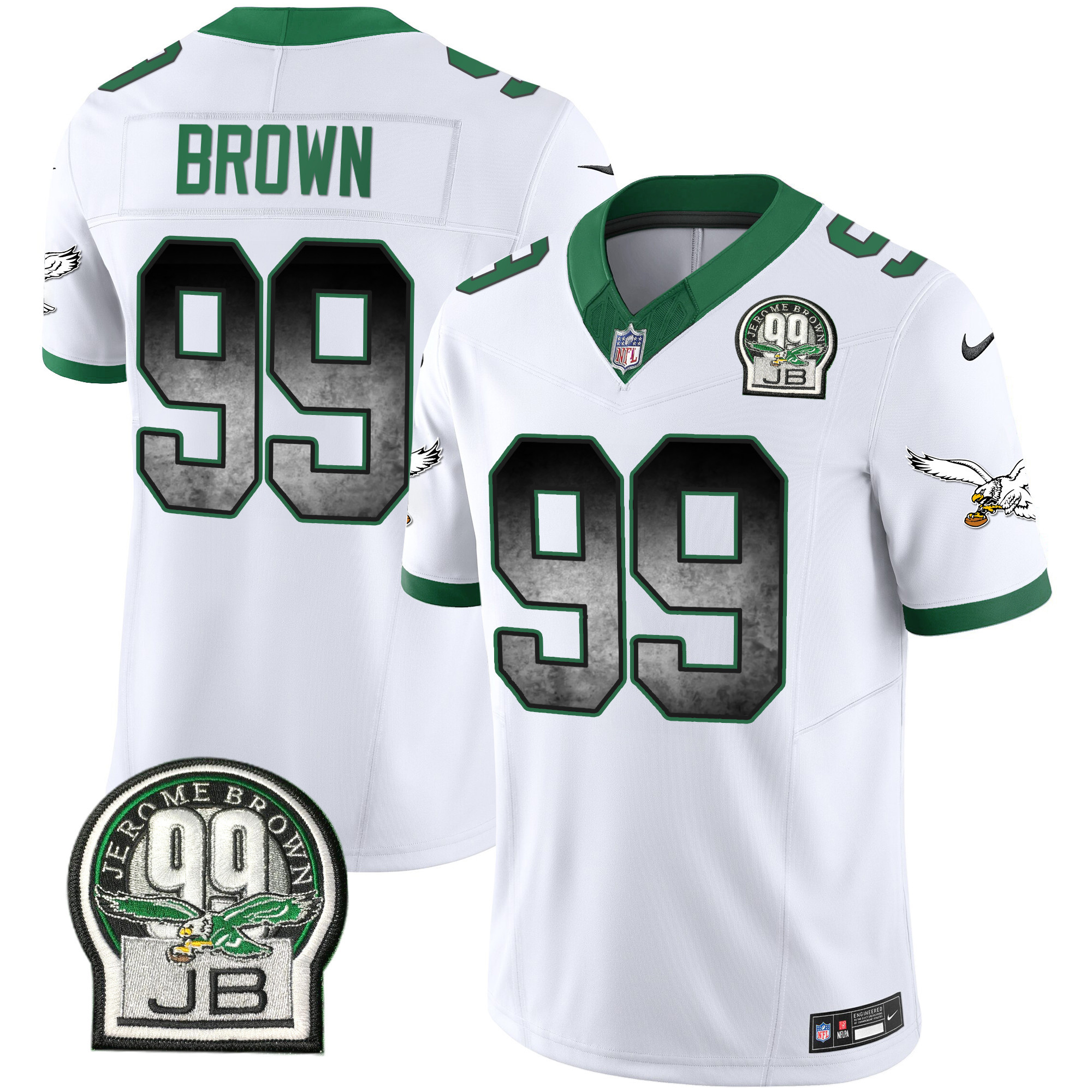 Jerome Brown Men's Philadelphia Eagles Arch Smoke Kelly Green Vapor Kelly White Jersey - All Stitched