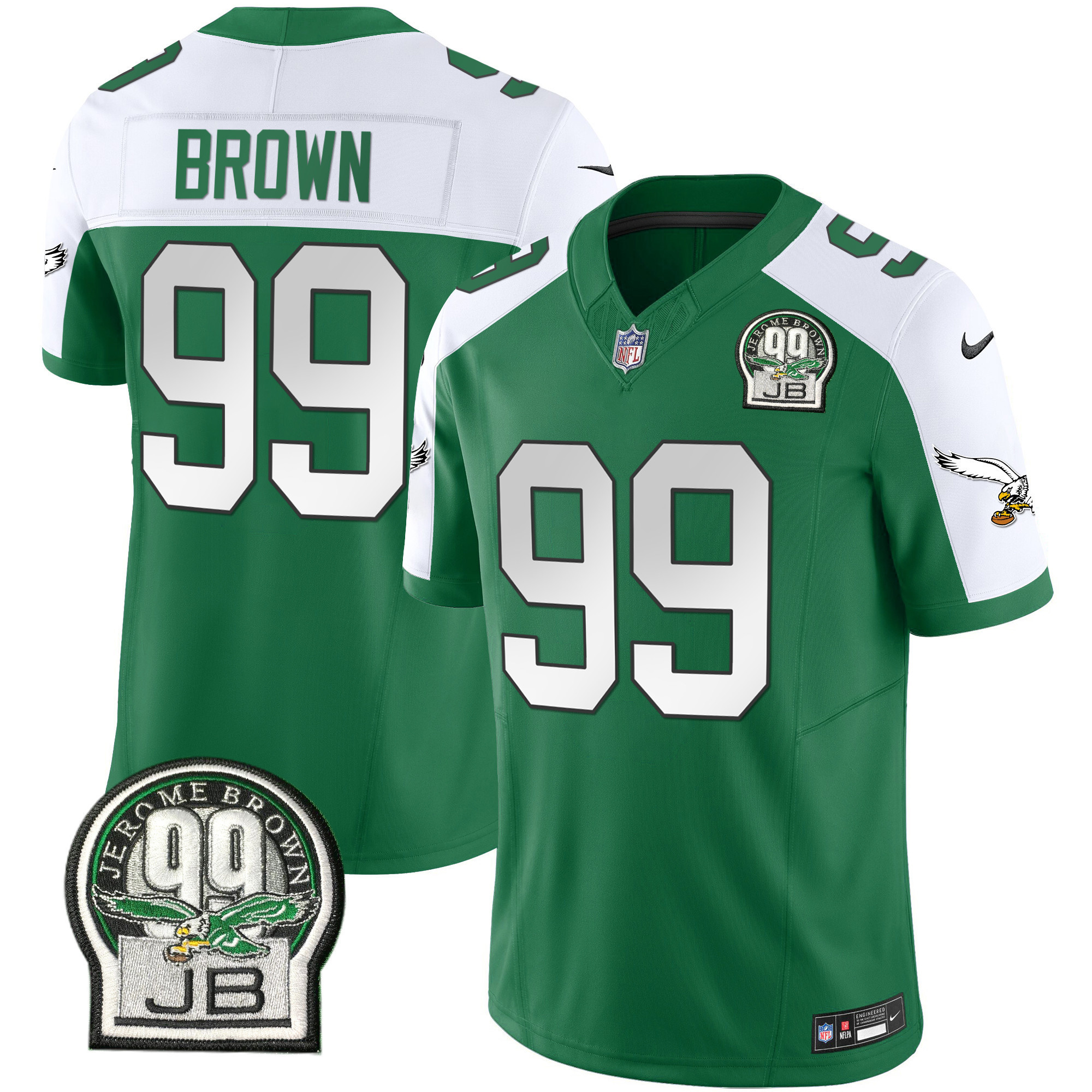 Jerome Brown Men's Philadelphia Eagles Jerome Brown Patch Kelly Green Alternate Kelly Alternate Jersey - All Stitched