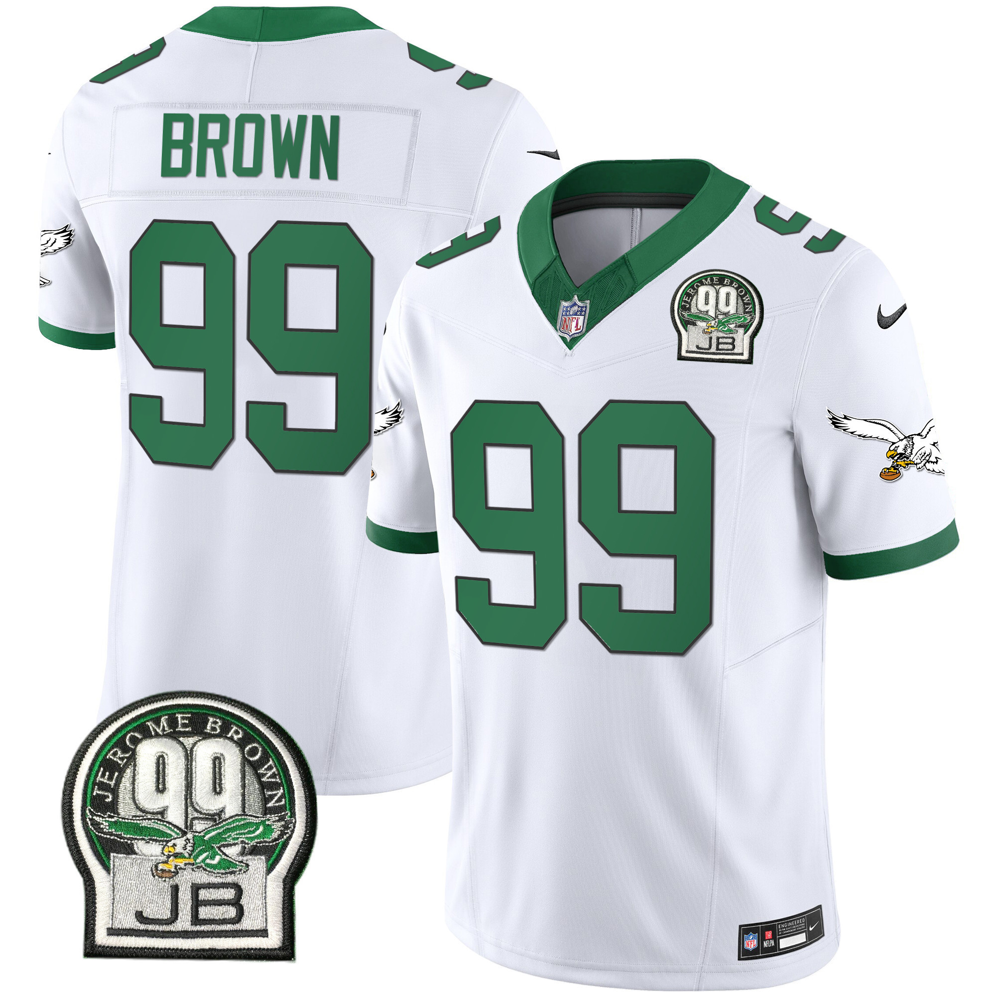 Jerome Brown Men's Philadelphia Eagles Jerome Brown Patch Kelly Green Alternate Kelly White Jersey - All Stitched