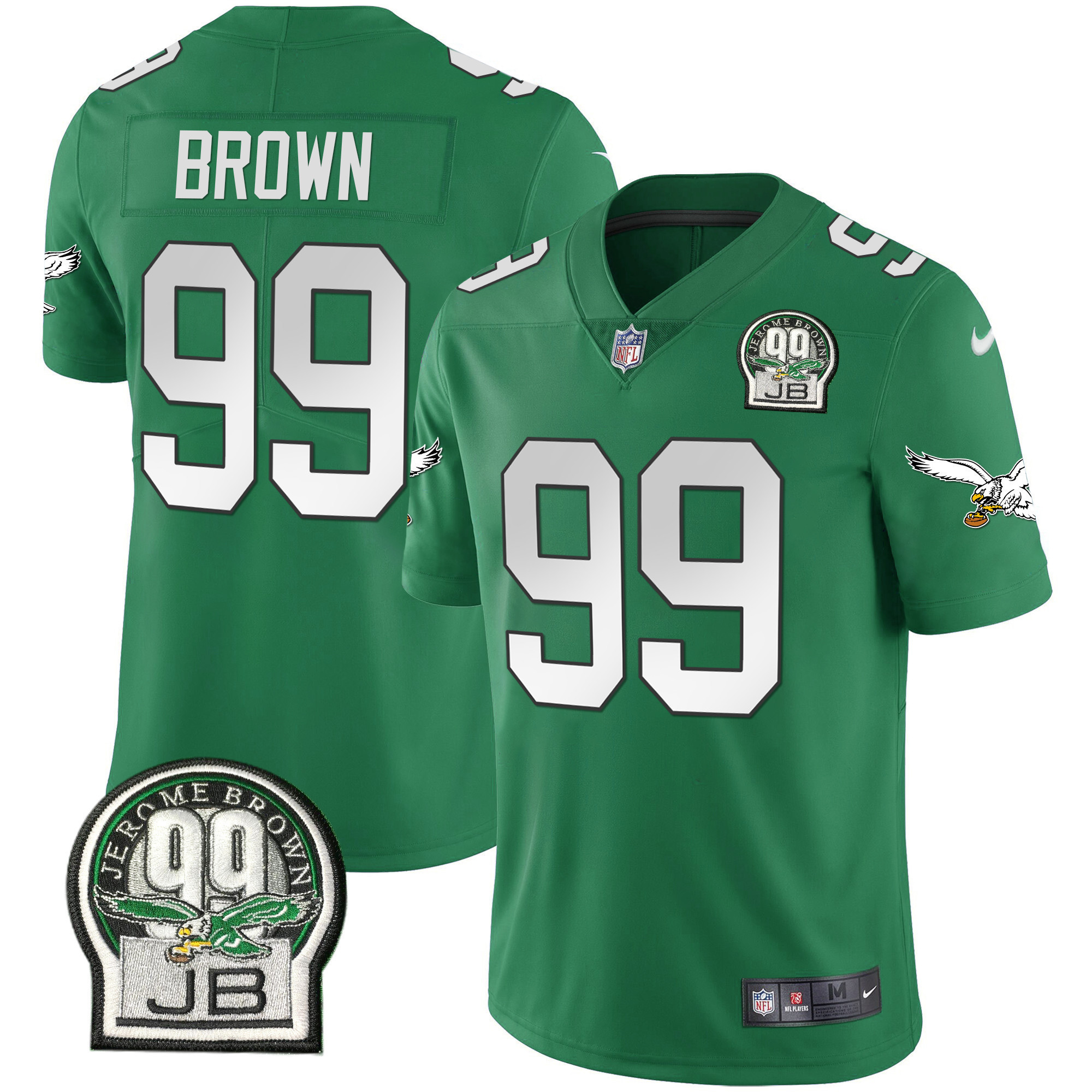 Jerome Brown Men's Philadelphia Eagles Jerome Brown Retired Patch Gold & Kelly Kelly Green Jersey - All Stitched
