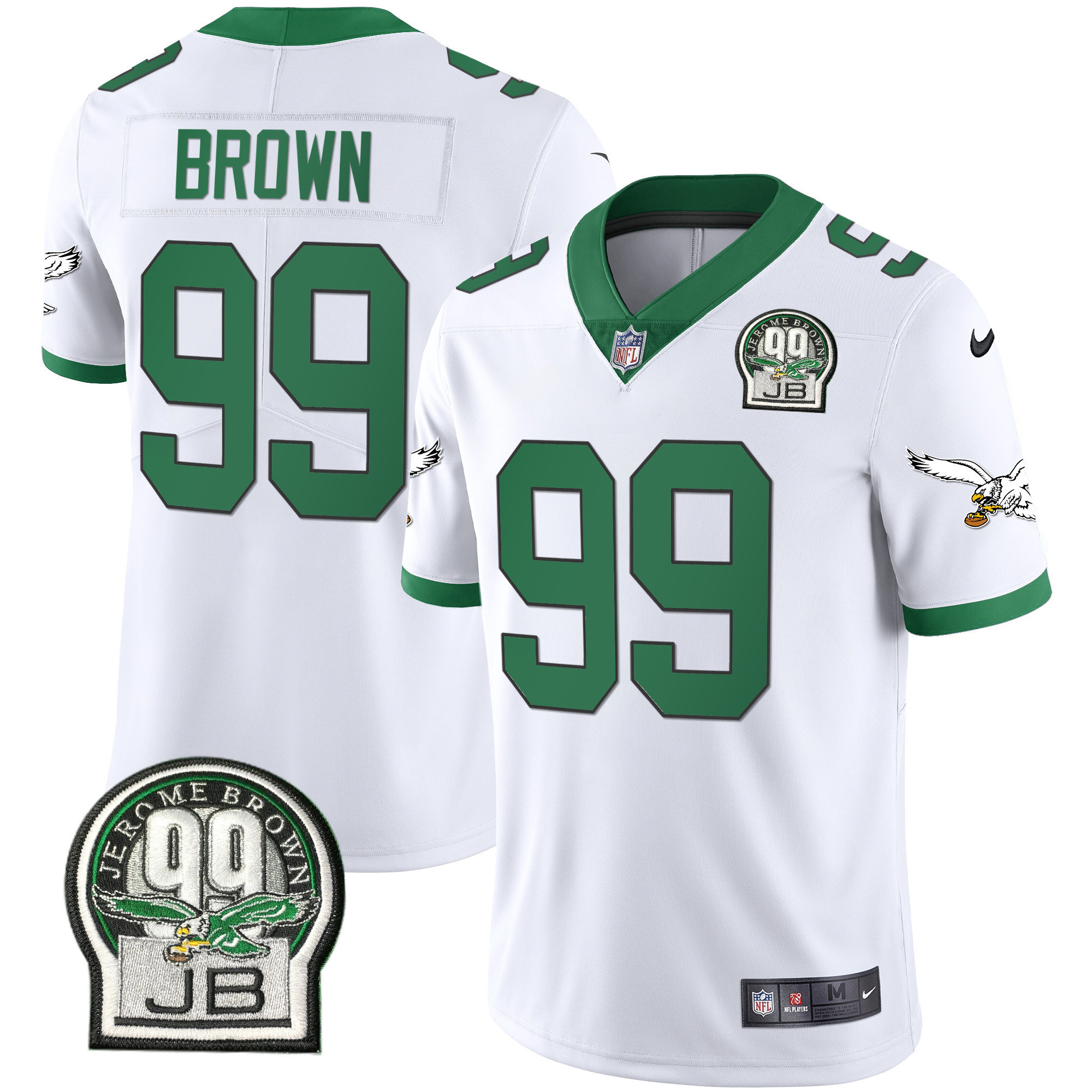 Jerome Brown Men's Philadelphia Eagles Jerome Brown Retired Patch Gold & Kelly Kelly White Jersey - All Stitched
