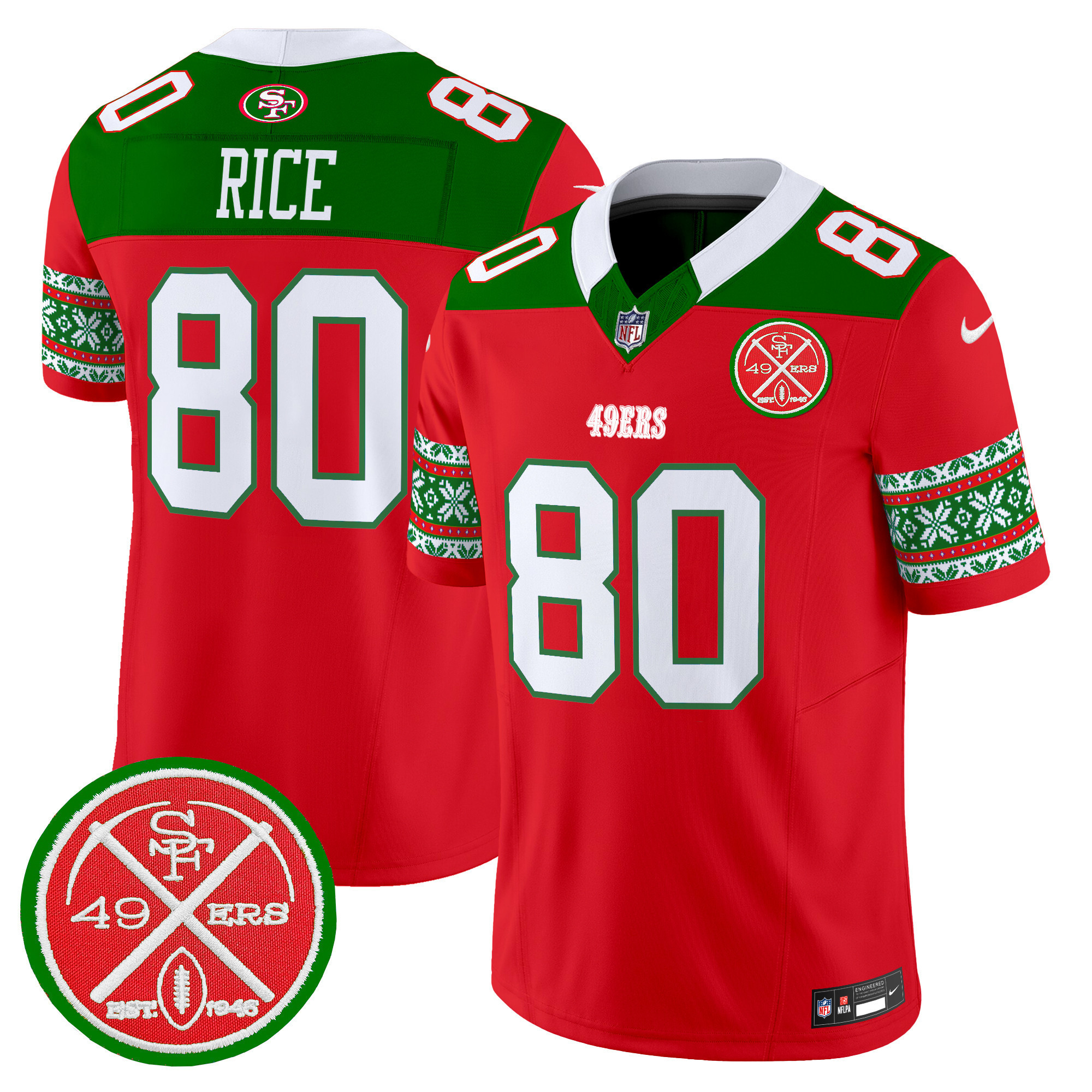 Jerry Rice Men's San Francisco 49ers 2024 Christmas Vapor Limited Red Jersey - All Stitched