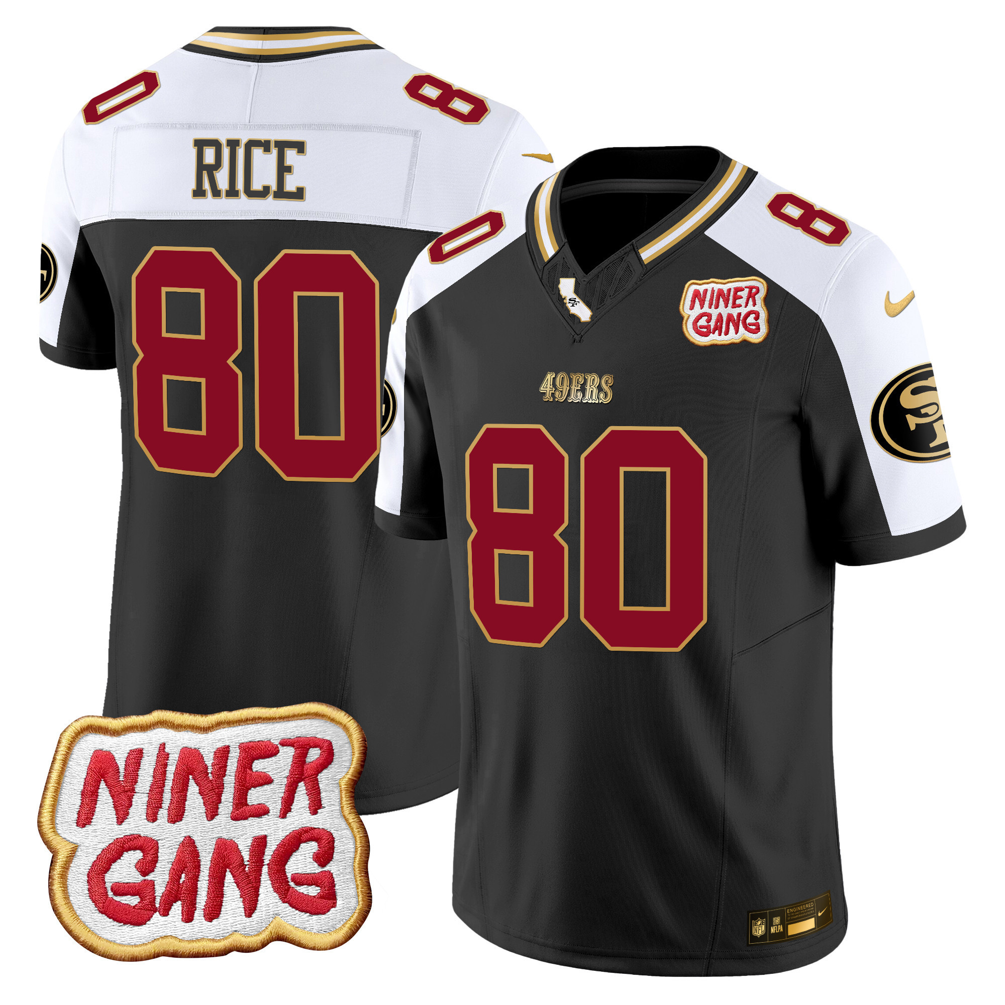 Jerry Rice Men's San Francisco 49ers 2024 Niner Gang Patch Vapor Black Alternate Jersey - All Stitched