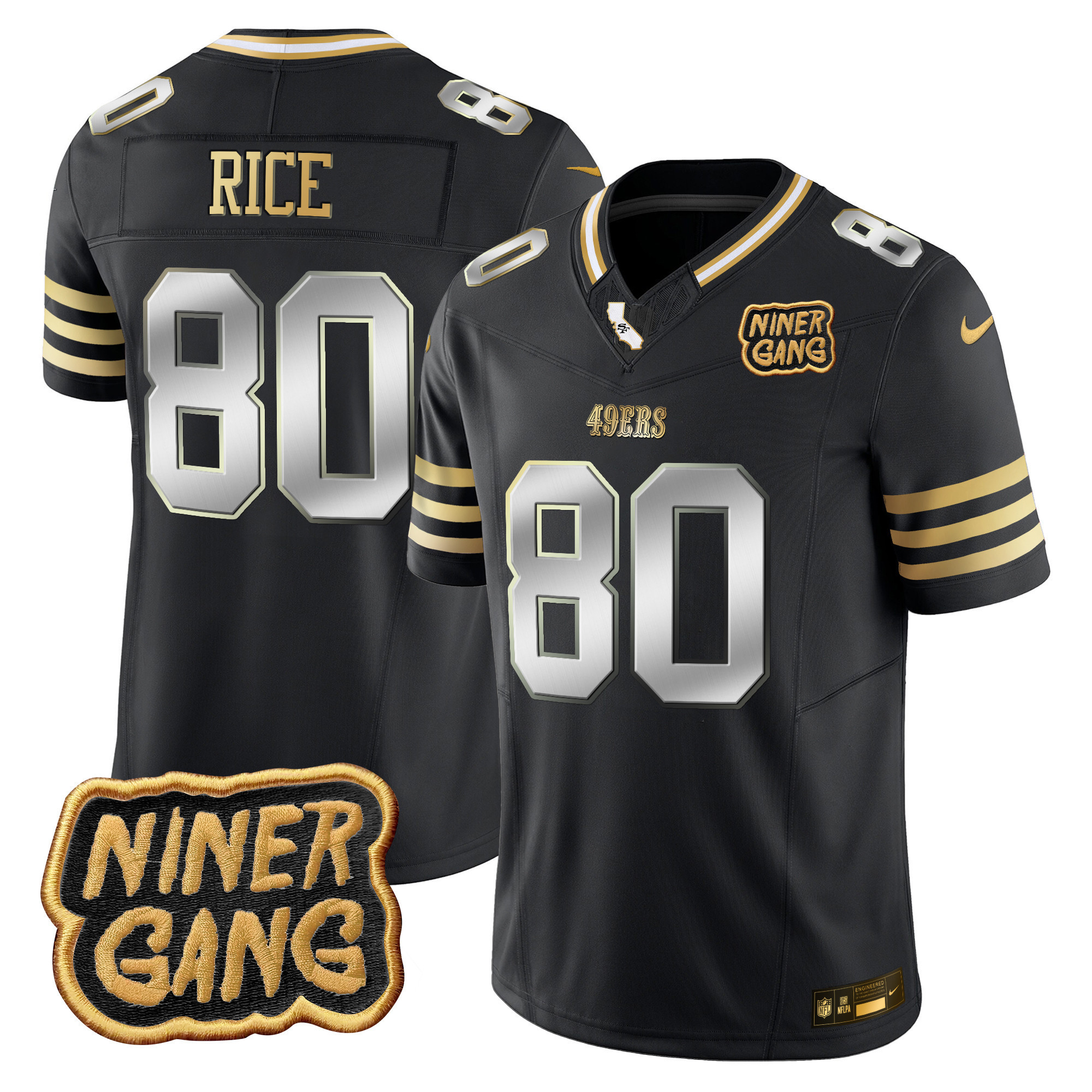 Jerry Rice Men's San Francisco 49ers 2024 Niner Gang Patch Vapor Black Limited Jersey - All Stitched