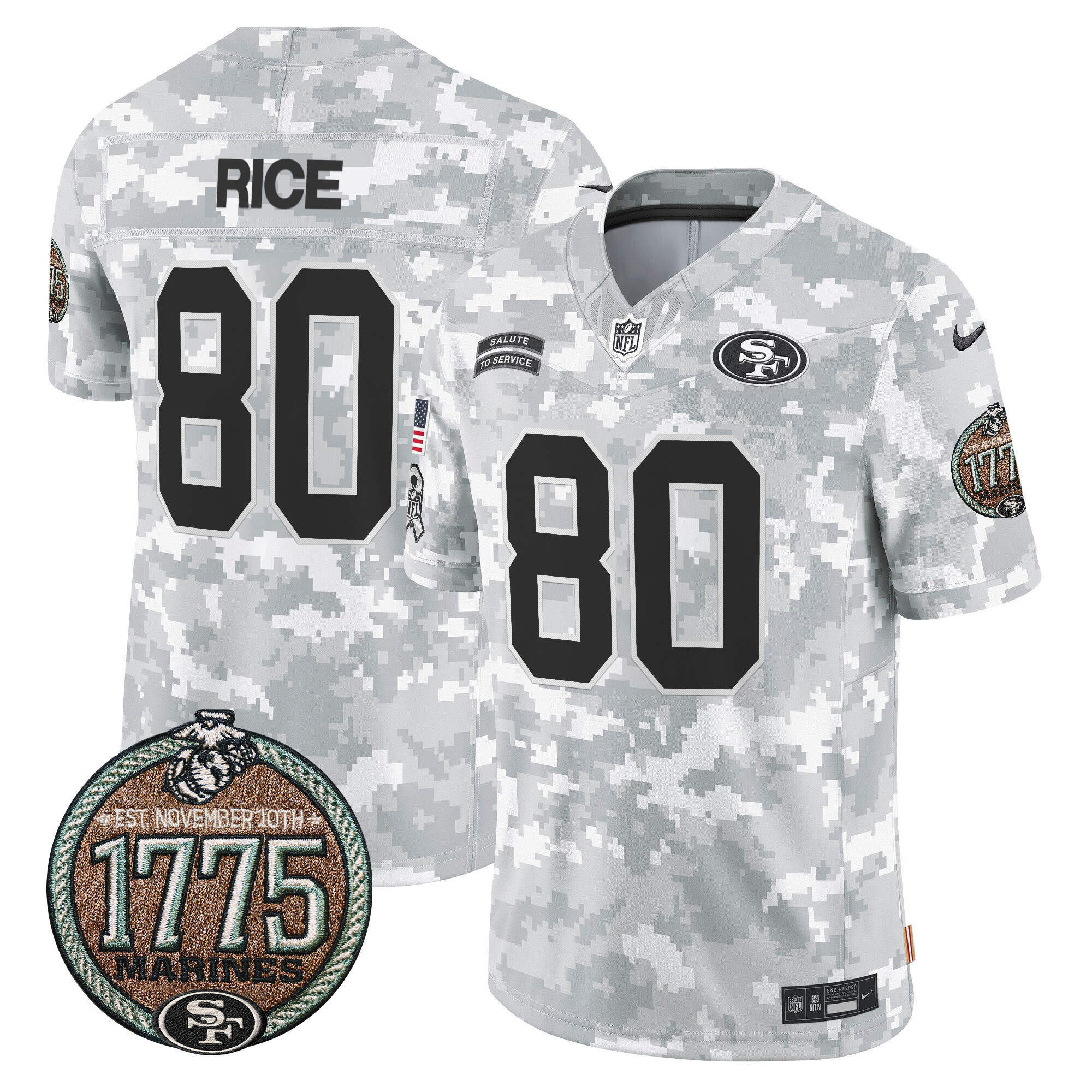Jerry Rice Men's San Francisco 49ers 2024 Salute to Service Establishment Year Patch Vapor Limited Marines Jersey - All Stitched