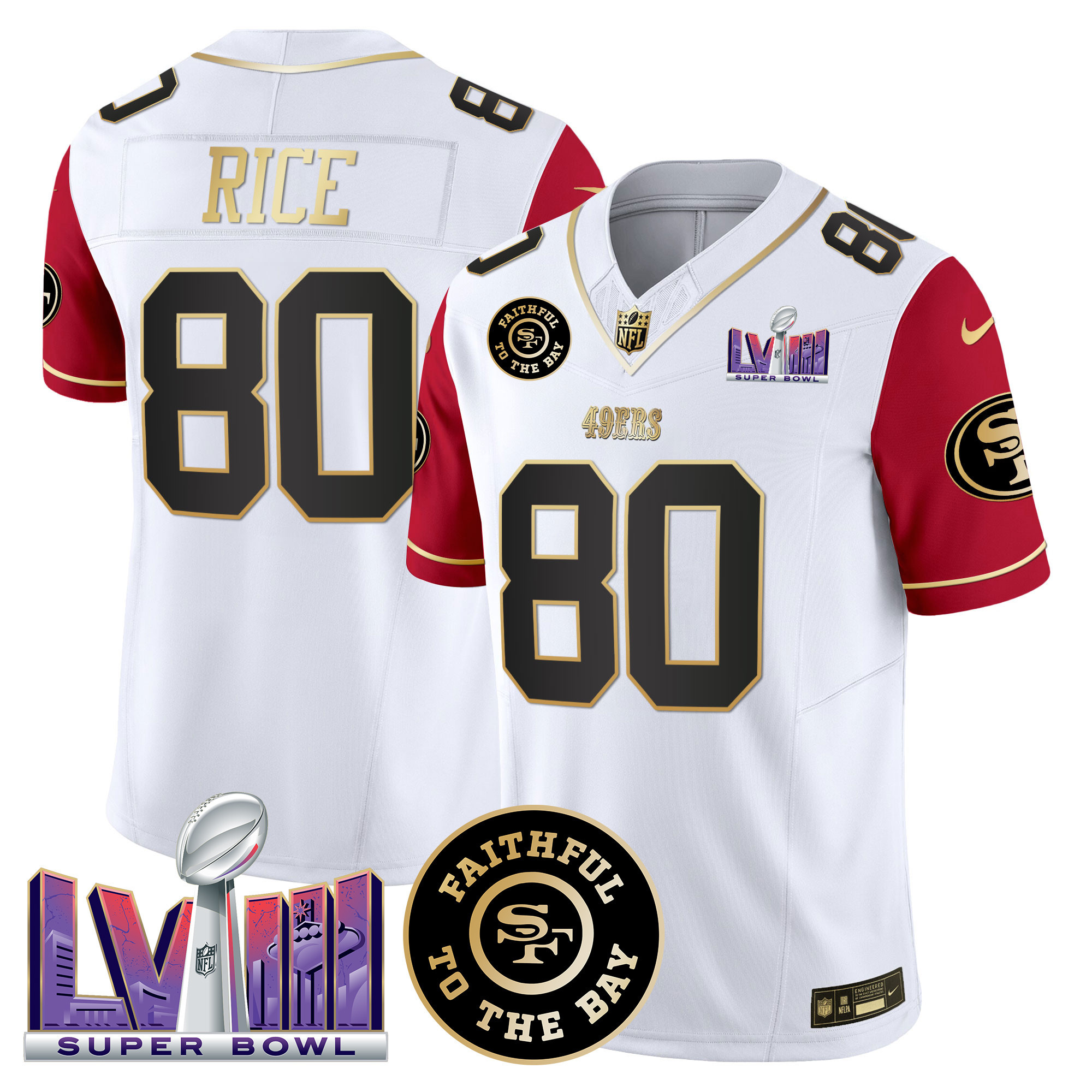 Jerry Rice Men's San Francisco 49ers  Faithful & Super Bowl LVIII Patch Vapor Color Sleeves Jersey - All Stitched