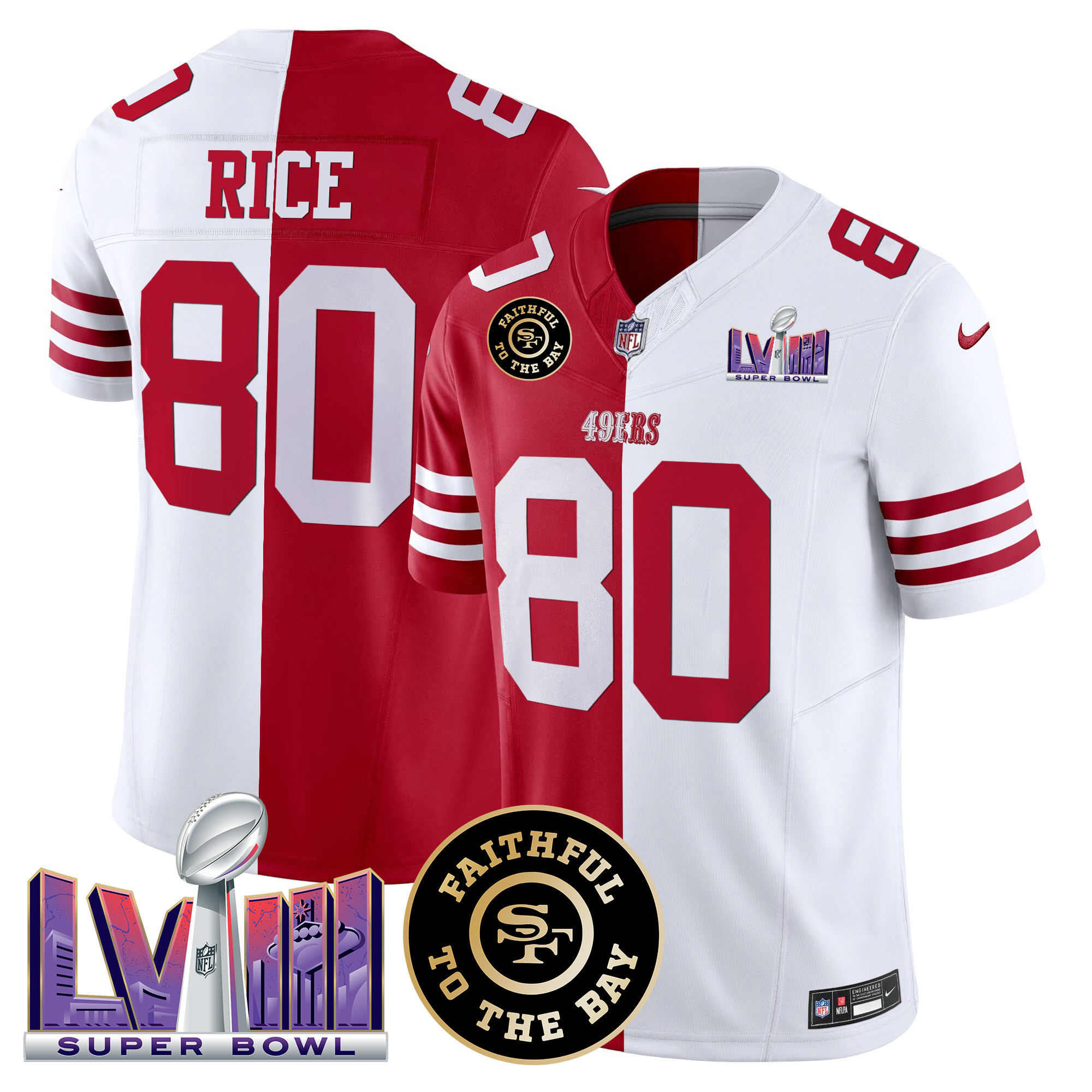 Jerry Rice Men's San Francisco 49ers  Faithful & Super Bowl LVIII Patch Vapor Split Jersey - All Stitched