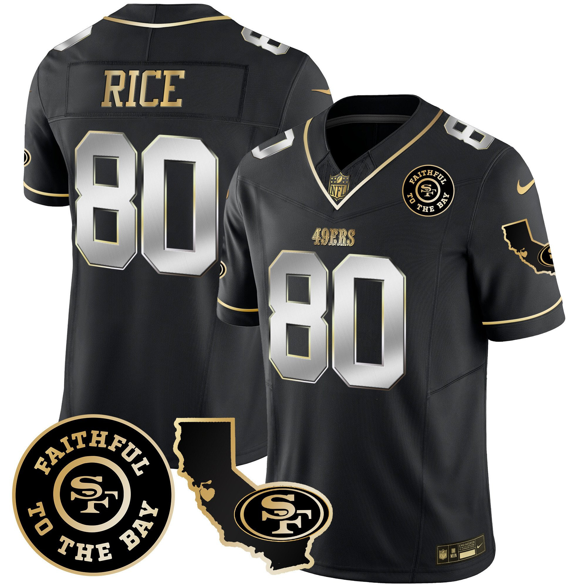 Jerry Rice San Francisco 49ers Faithful & California Patch Vapor Black Jersey - All Stitched