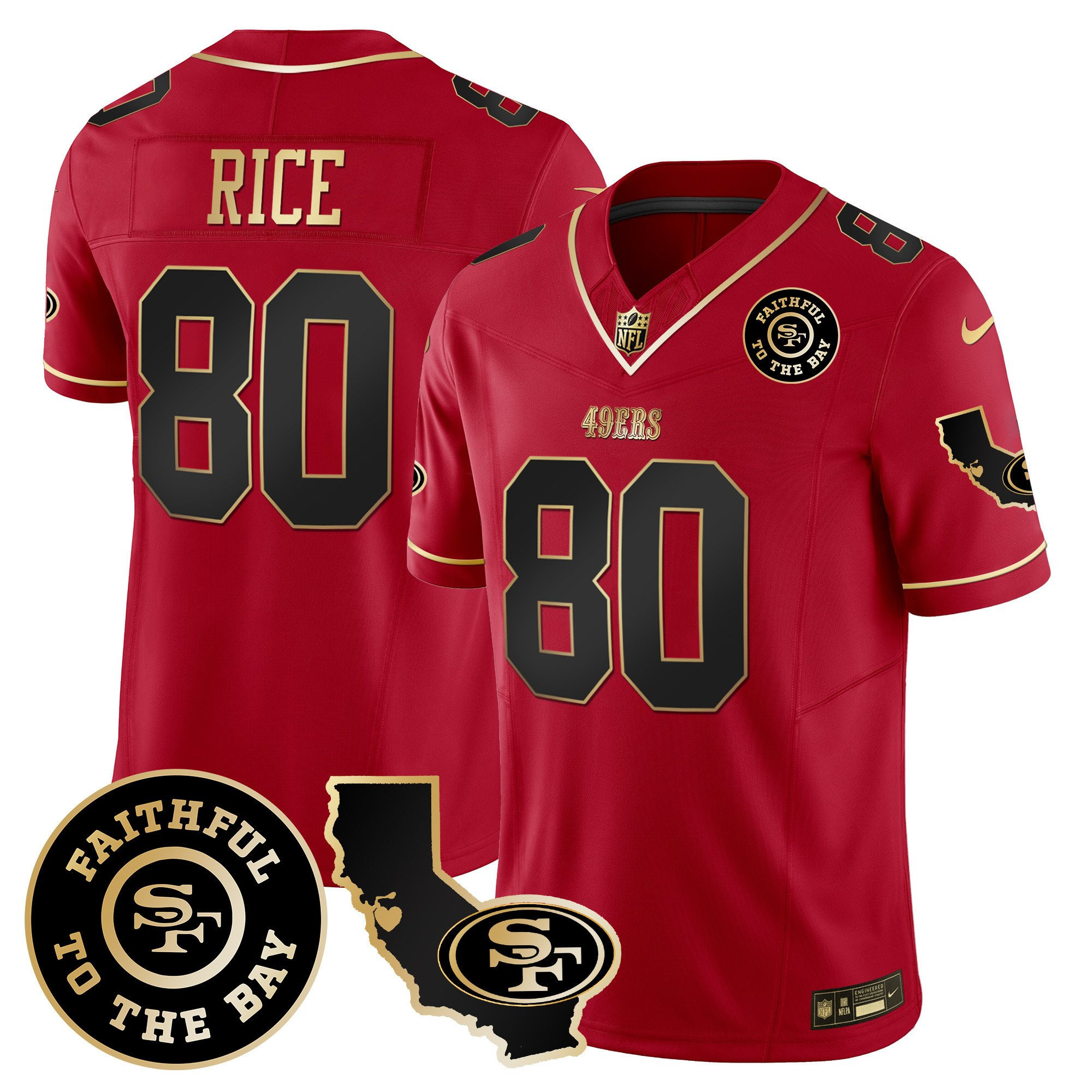 Jerry Rice San Francisco 49ers Faithful & California Patch Vapor Red Jersey - All Stitched