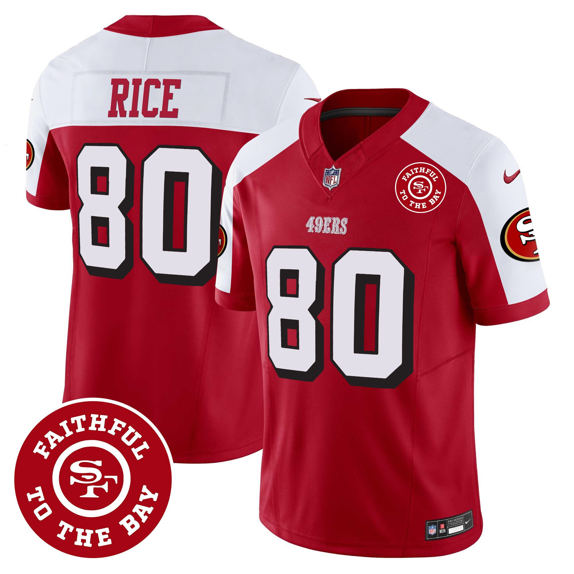 Jerry Rice San Francisco 49ers Faithful To The Bay Patch Vapor Red/White Jersey - All Stitched