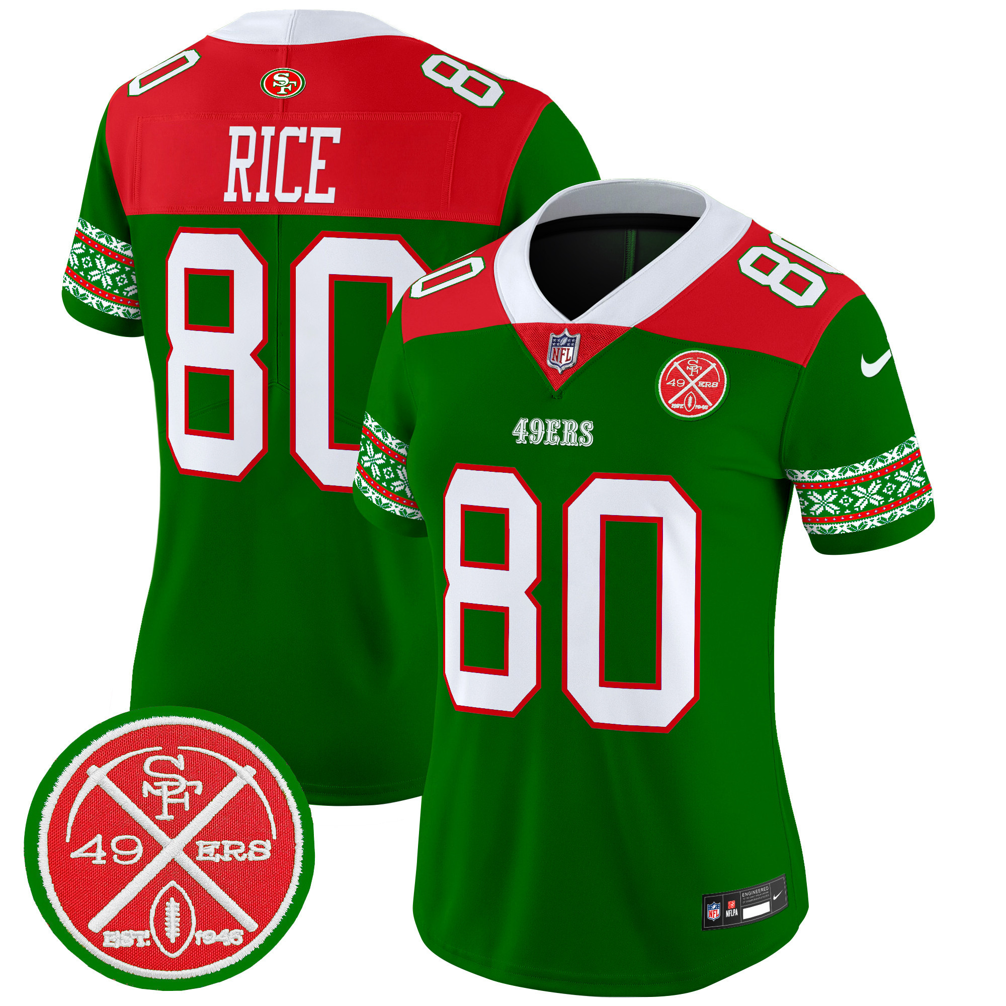 Jerry Rice Women's San Francisco 49ers 2024 Christmas Vapor Limited Green Jersey - All Stitched