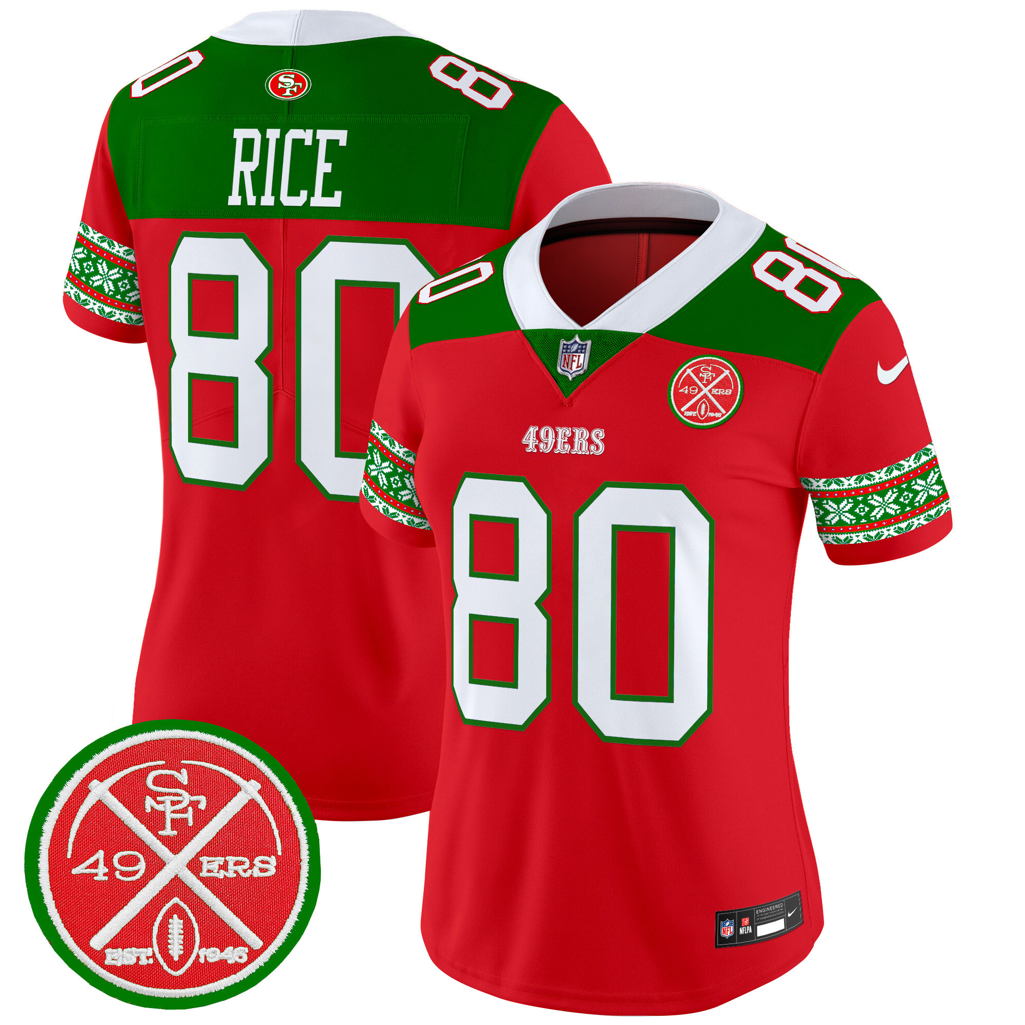 Jerry Rice Women's San Francisco 49ers 2024 Christmas Vapor Limited Red Jersey - All Stitched
