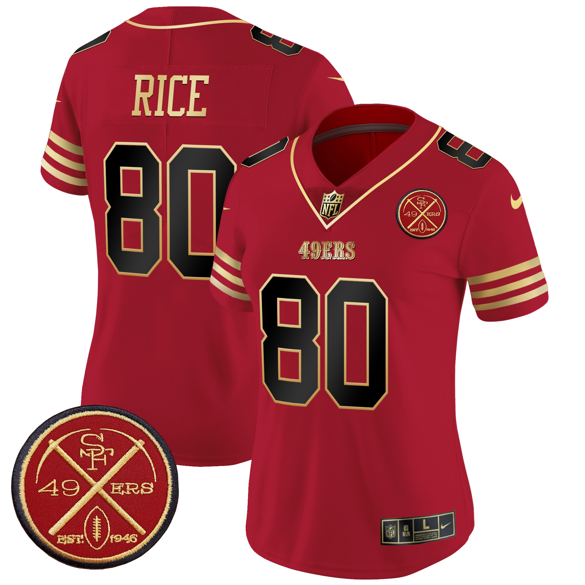 Jerry Rice Women's San Francisco 49ers Est.1946 Patch Vapor Limited Black Scarlet Jersey - All Stitched