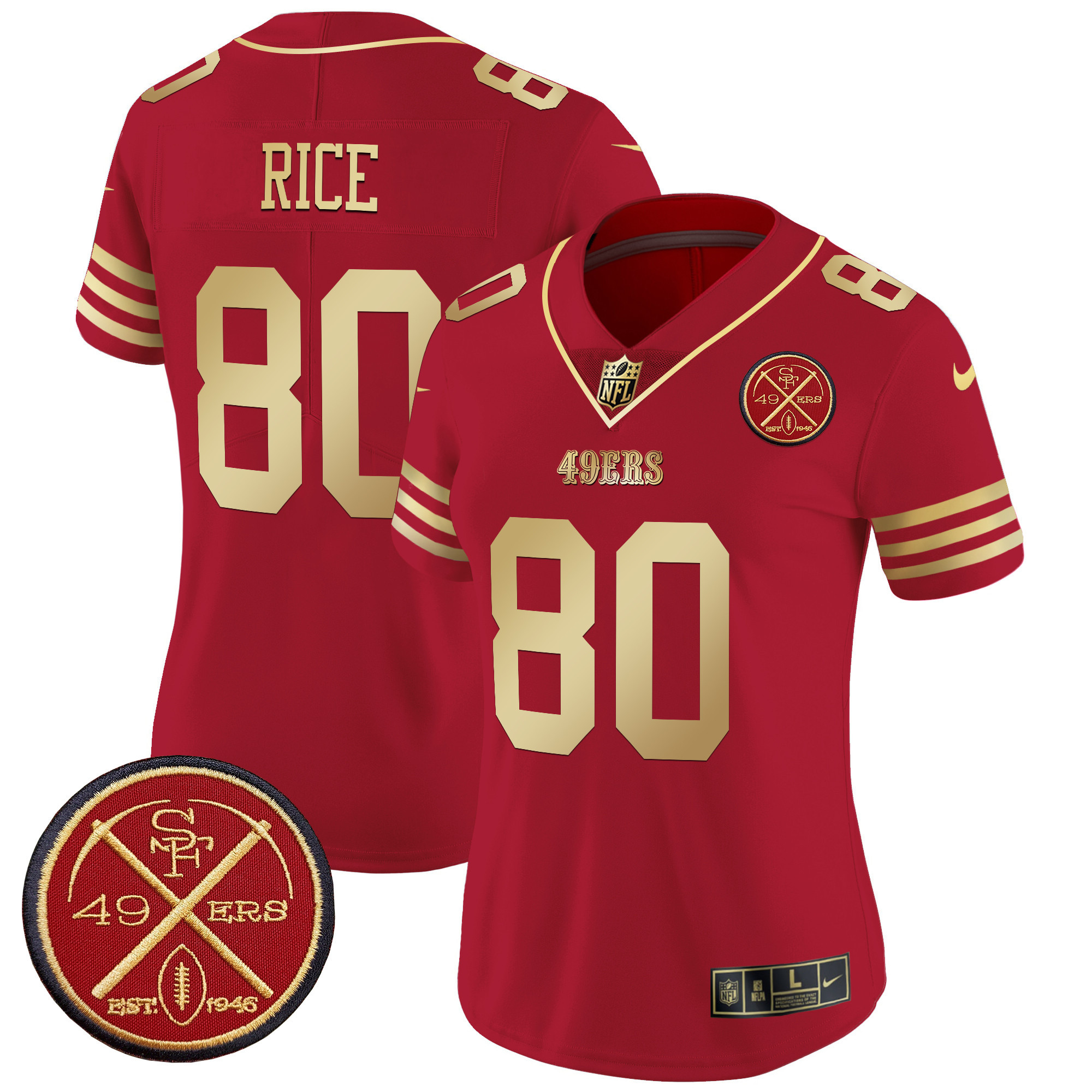 Jerry Rice Women's San Francisco 49ers Est.1946 Patch Vapor Limited Scarlet Gold Jersey - All Stitched