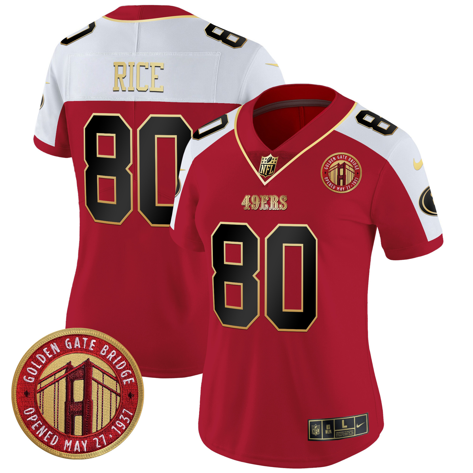 Jerry Rice Women's San Francisco 49ers Golden Gate Bridge Patch Vapor Limited Alternate Jersey - All Stitched