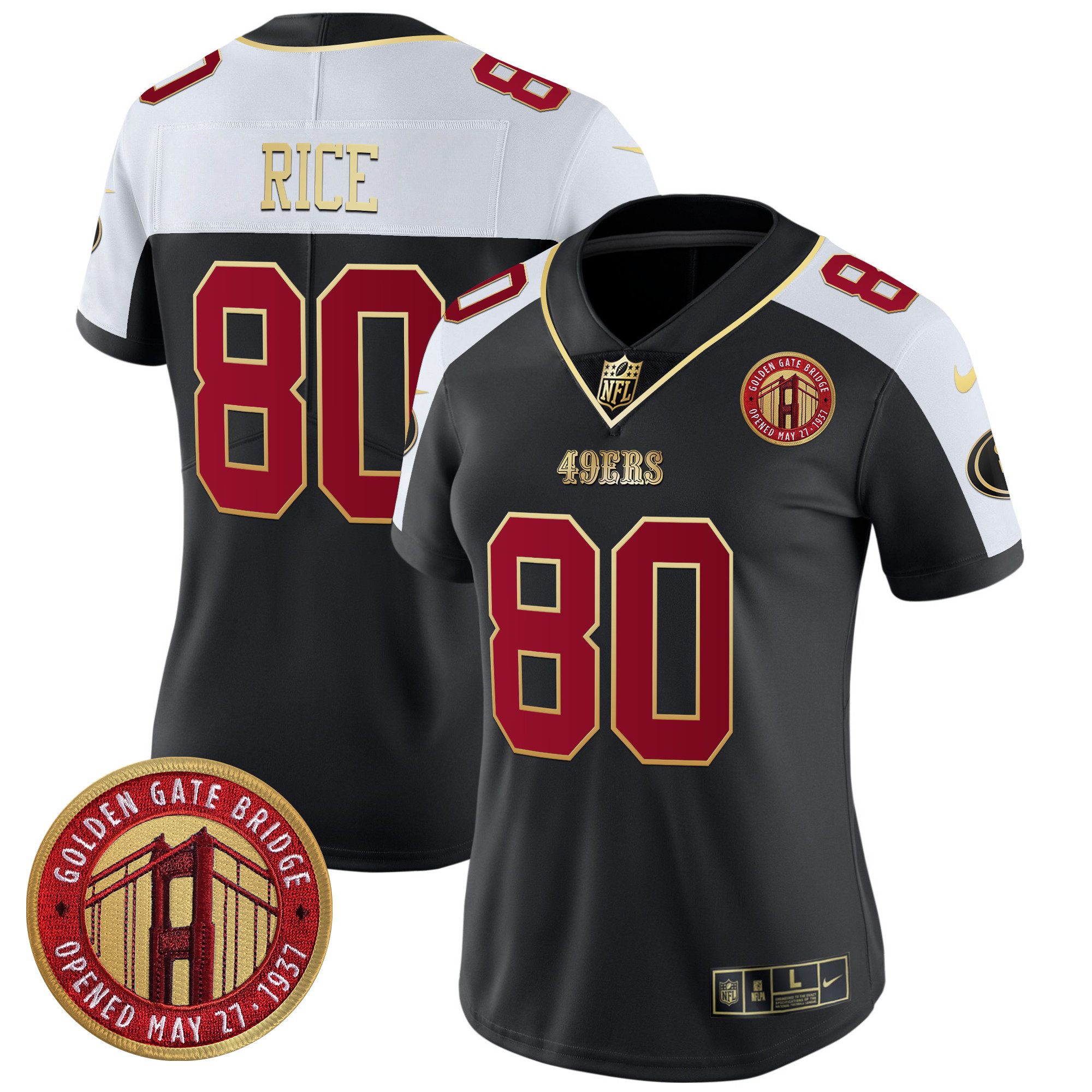 Jerry Rice Women's San Francisco 49ers Golden Gate Bridge Patch Vapor Limited Black Alternate Jersey - All Stitched