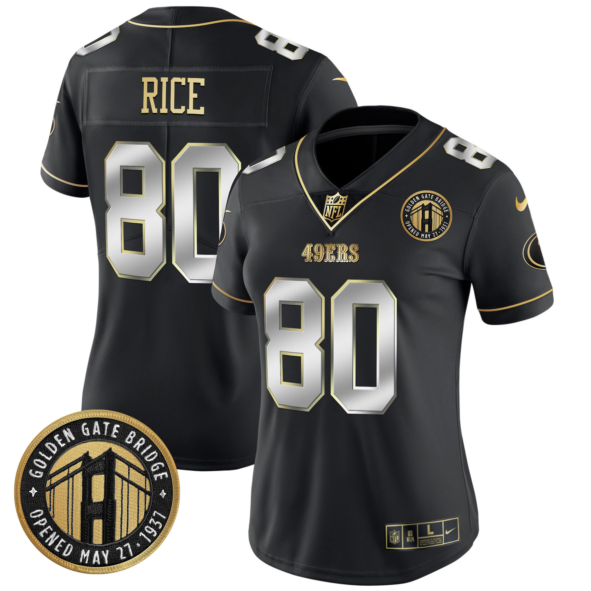 Jerry Rice Women's San Francisco 49ers Golden Gate Bridge Patch Vapor Limited Black Limited Jersey - All Stitched