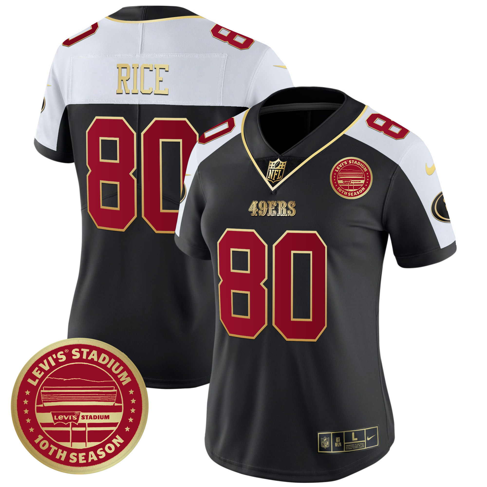 Jerry Rice Women's San Francisco 49ers Levi'S Stadium 10th Season Patch Vapor Limited Black Alternate Jersey - All Stitched